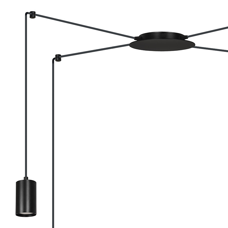 Suspension Traker en forme d'araignée avec base en métal et abat-jour en tube au design contemporain par Emibig Suspension Traker en forme d'araignée avec base en métal et abat-jour en tube au design contemporain par Emibig