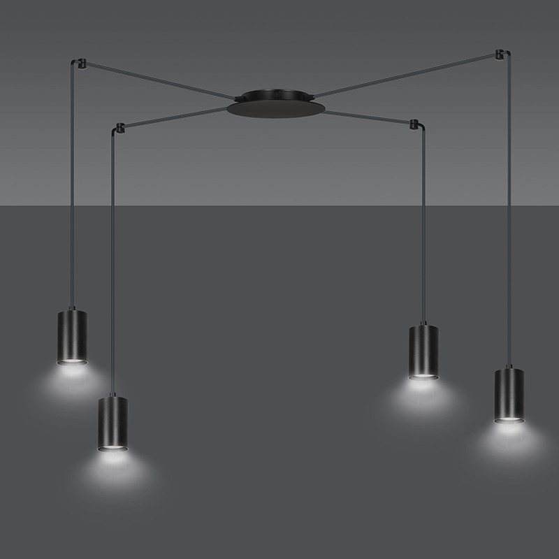 Suspension Traker en forme d'araignée avec base en métal et abat-jour en tube au design contemporain par Emibig Suspension Traker en forme d'araignée avec base en métal et abat-jour en tube au design contemporain par Emibig