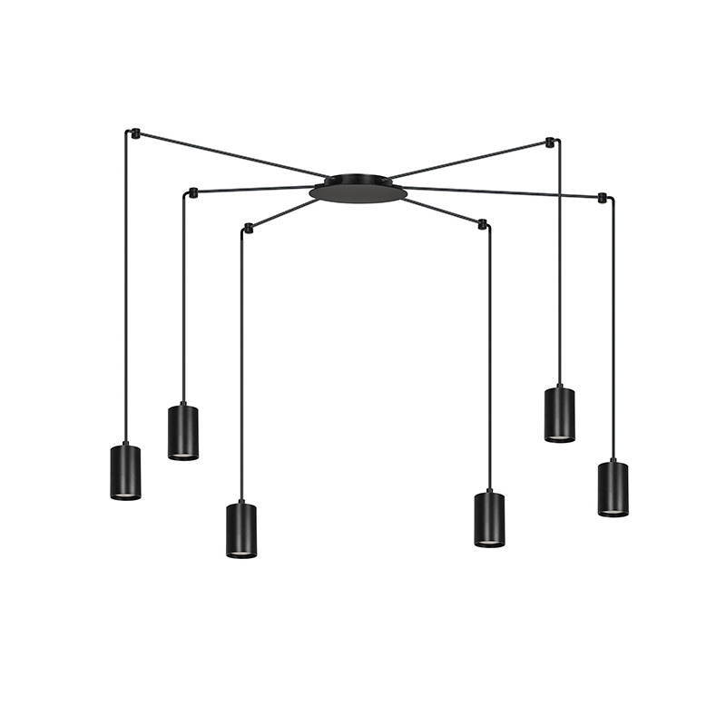 Suspension Traker en forme d'araignée avec base en métal et abat-jour en tube au design contemporain par Emibig Suspension Traker en forme d'araignée avec base en métal et abat-jour en tube au design contemporain par Emibig