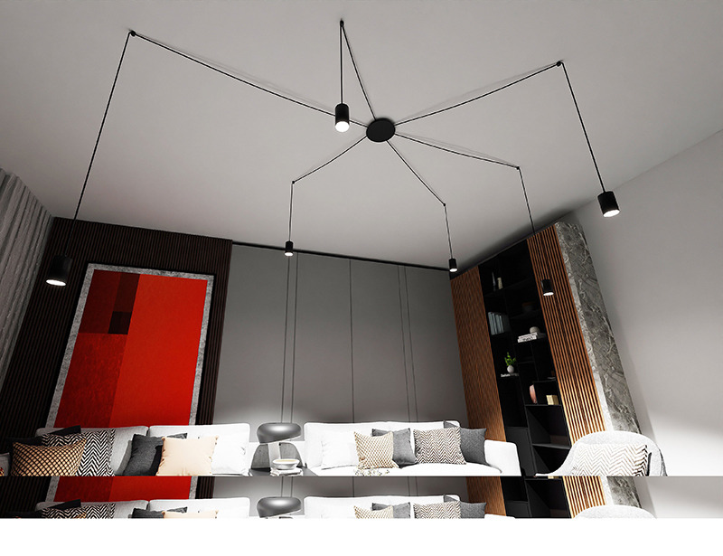 Suspension Traker en forme d'araignée avec base en métal et abat-jour en tube au design contemporain par Emibig Suspension Traker en forme d'araignée avec base en métal et abat-jour en tube au design contemporain par Emibig