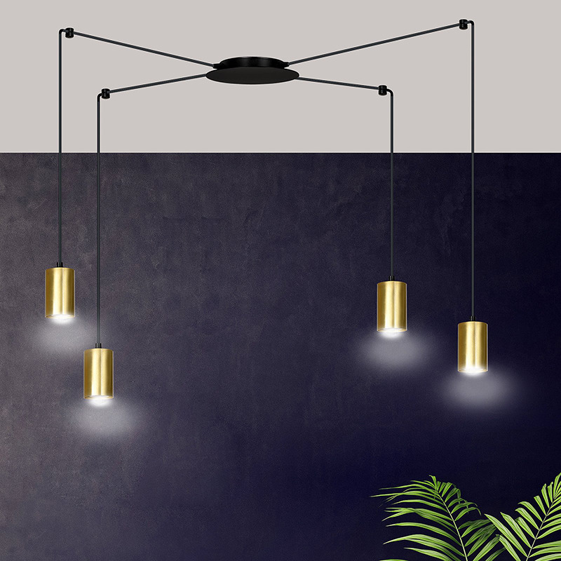 Suspension Traker en forme d'araignée avec base en métal et abat-jour en tube au design contemporain par Emibig Suspension Traker en forme d'araignée avec base en métal et abat-jour en tube au design contemporain par Emibig