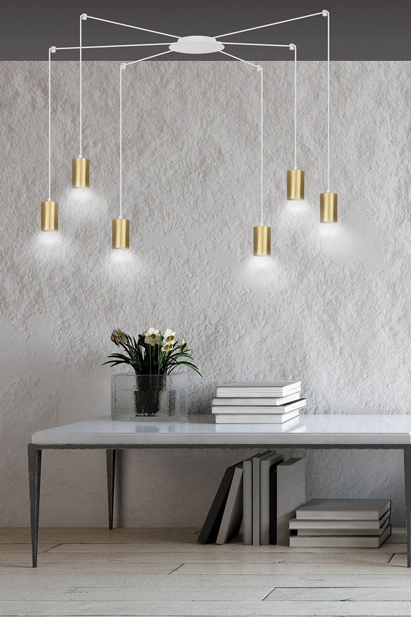 Suspension Traker en forme d'araignée avec base en métal et abat-jour en tube au design contemporain par Emibig Suspension Traker en forme d'araignée avec base en métal et abat-jour en tube au design contemporain par Emibig
