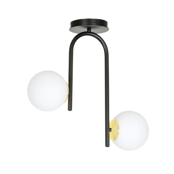 Plafonnier Ragnar base en métal et détail doré avec abat-jour en boule de verre au design contemporain par Emibig