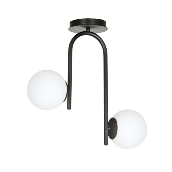 Plafonnier Kalf base en métal avec abat-jour en boule de verre opale au design contemporain par Emibig