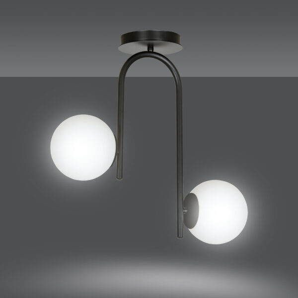 Plafonnier Kalf base en métal avec abat-jour en boule de verre opale au design contemporain par Emibig