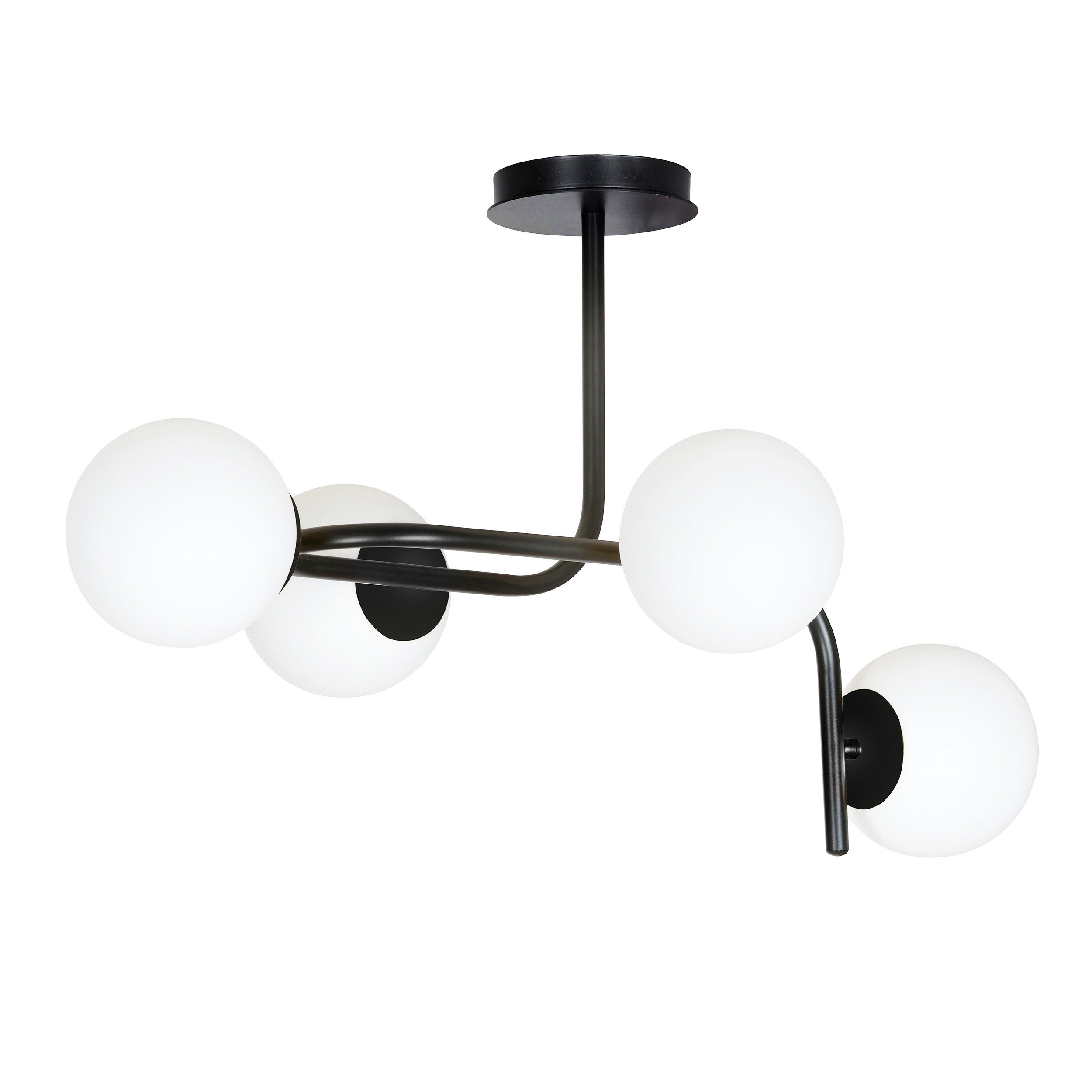Plafonnier Kalf base en métal avec abat-jour en boule de verre opale au design contemporain par Emibig Plafonnier Kalf base en métal avec abat-jour en boule de verre opale au design contemporain par Emibig
