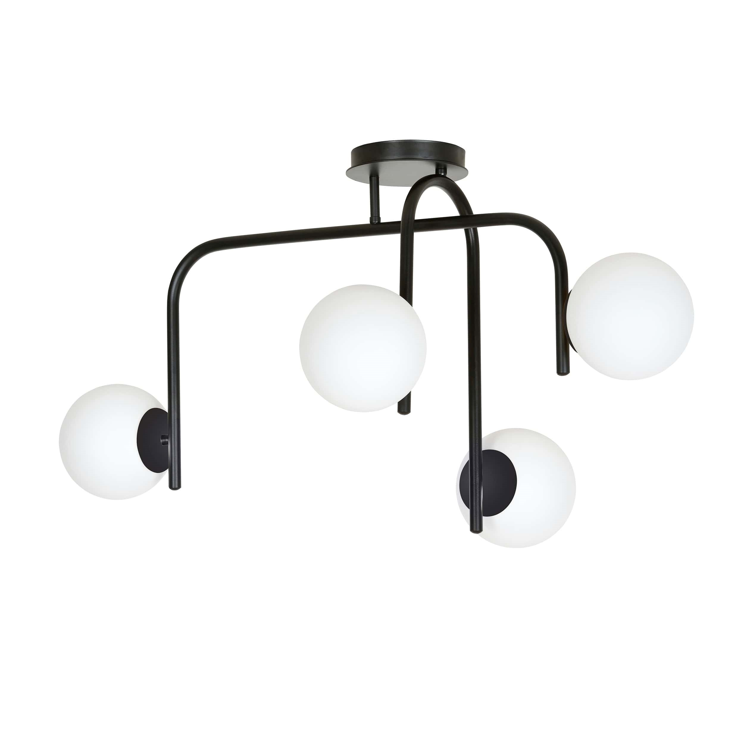 Plafonnier Kalf base en métal avec abat-jour en boule de verre opale au design contemporain par Emibig Plafonnier Kalf base en métal avec abat-jour en boule de verre opale au design contemporain par Emibig