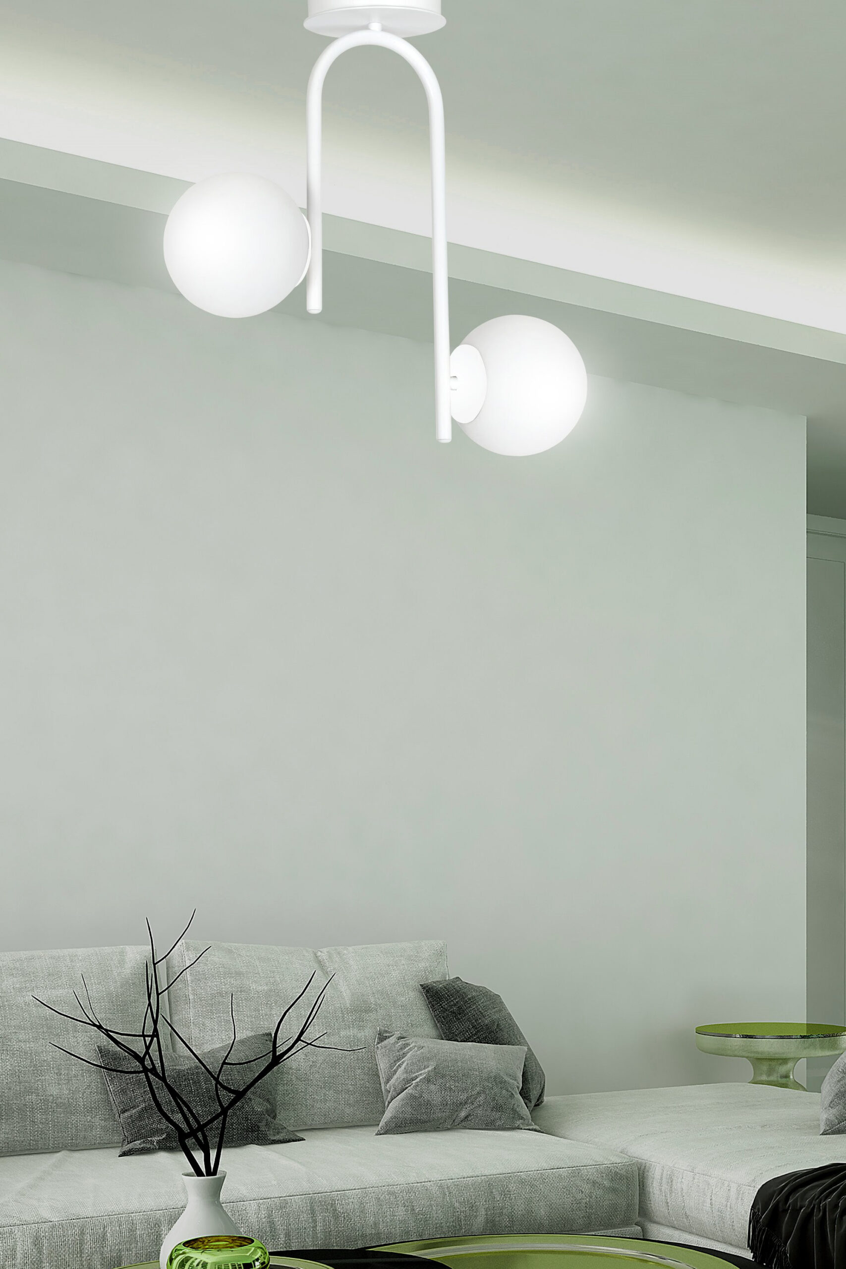 Plafonnier Kalf base en métal avec abat-jour en boule de verre opale au design contemporain par Emibig Plafonnier Kalf base en métal avec abat-jour en boule de verre opale au design contemporain par Emibig