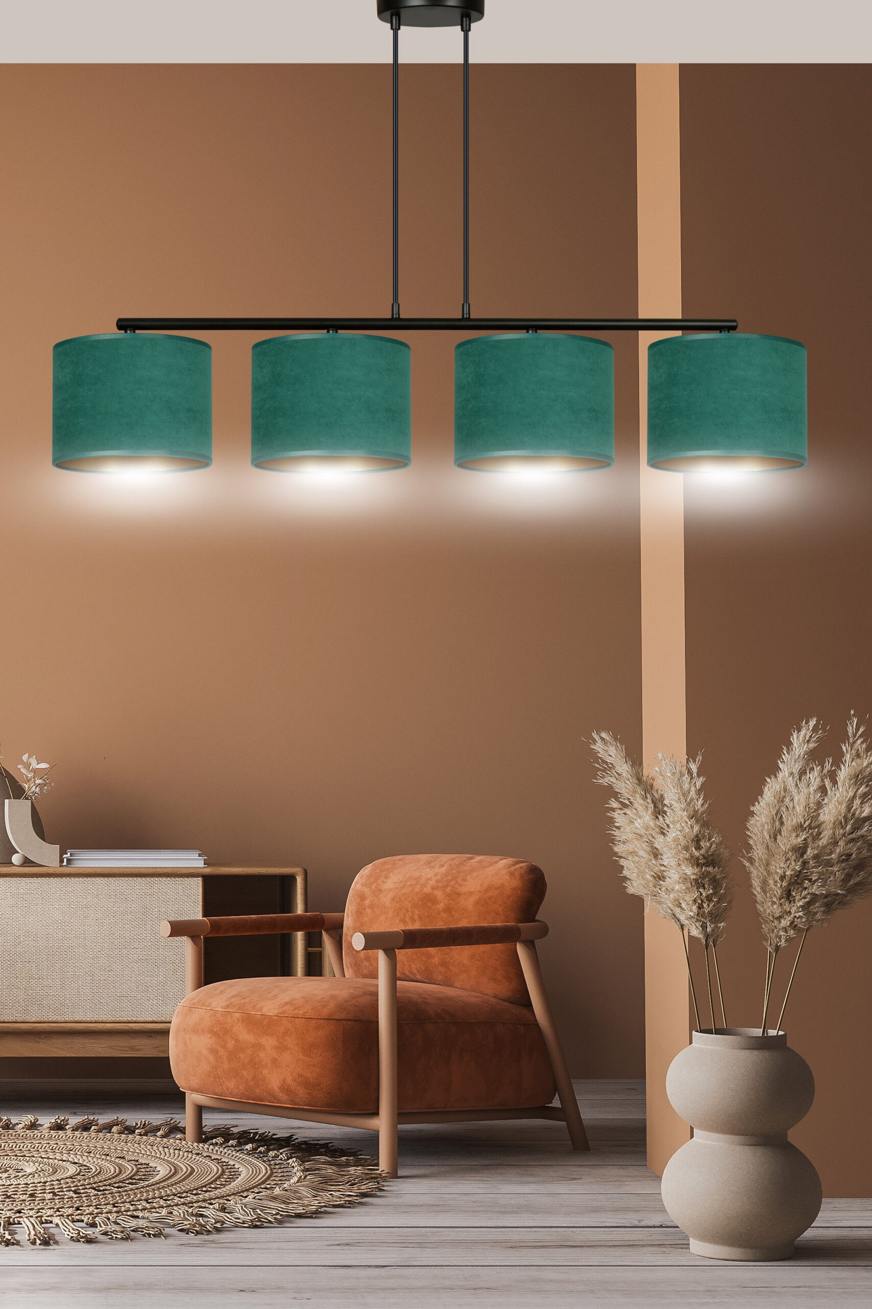 Suspension Hilde base en métal et abat-jour en velours au design contemporain par Emibig Suspension Hilde base en métal et abat-jour en velours au design contemporain par Emibig