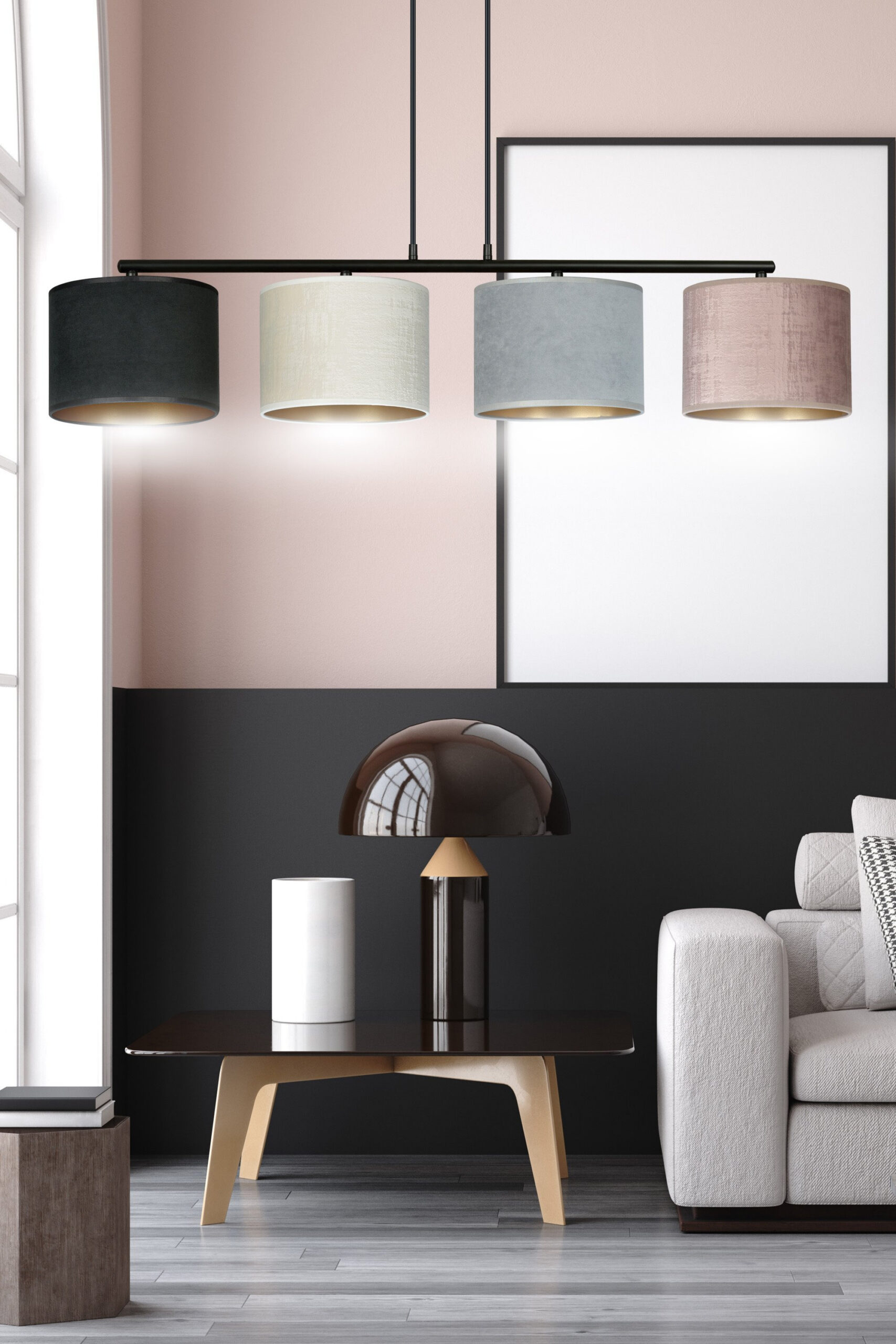 Suspension Hilde base en métal et abat-jour en velours au design contemporain par Emibig Suspension Hilde base en métal et abat-jour en velours au design contemporain par Emibig