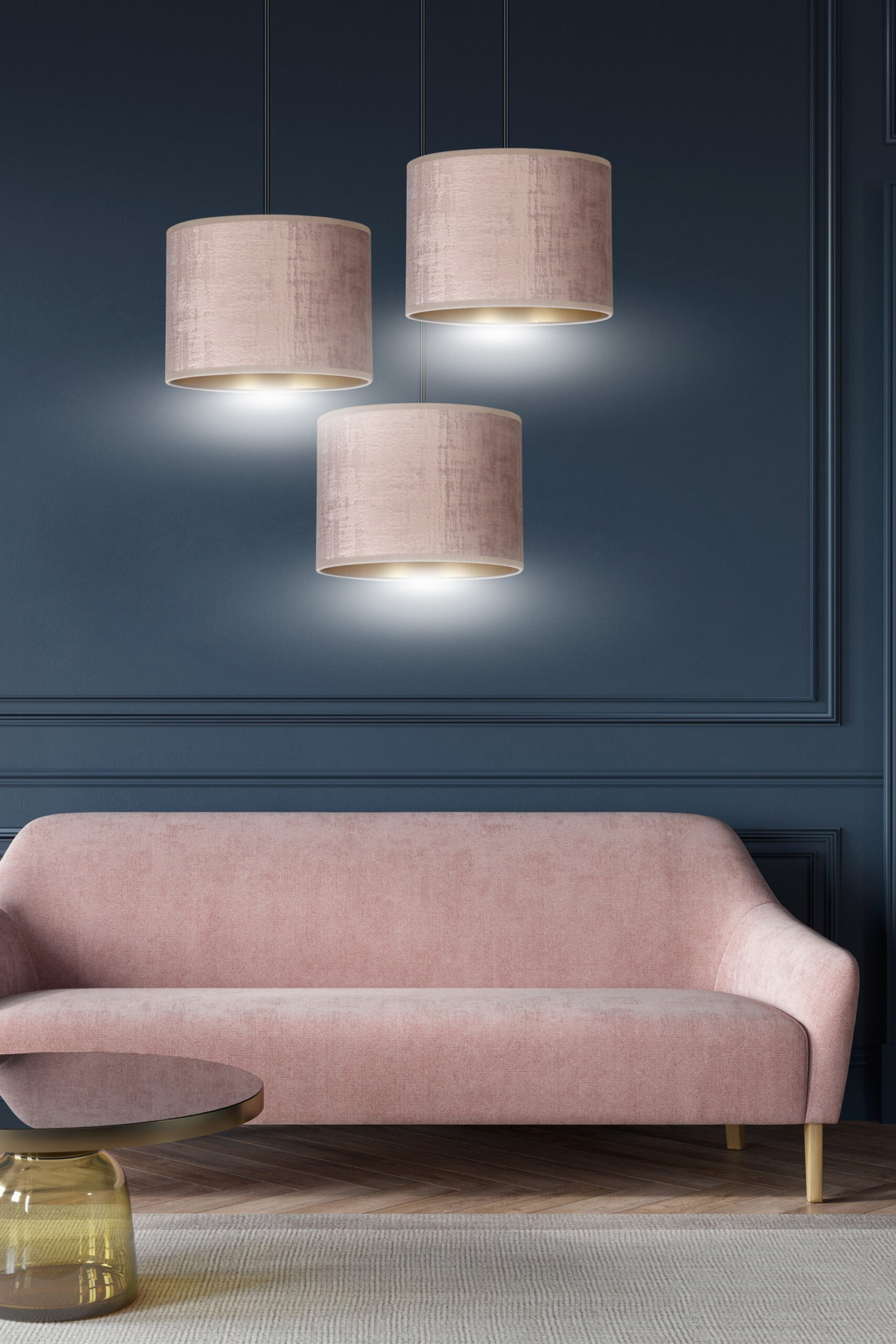 Suspension Hilde base en métal circulaire et abat-jour en velours au design contemporain par Emibig Suspension Hilde base en métal circulaire et abat-jour en velours au design contemporain par Emibig