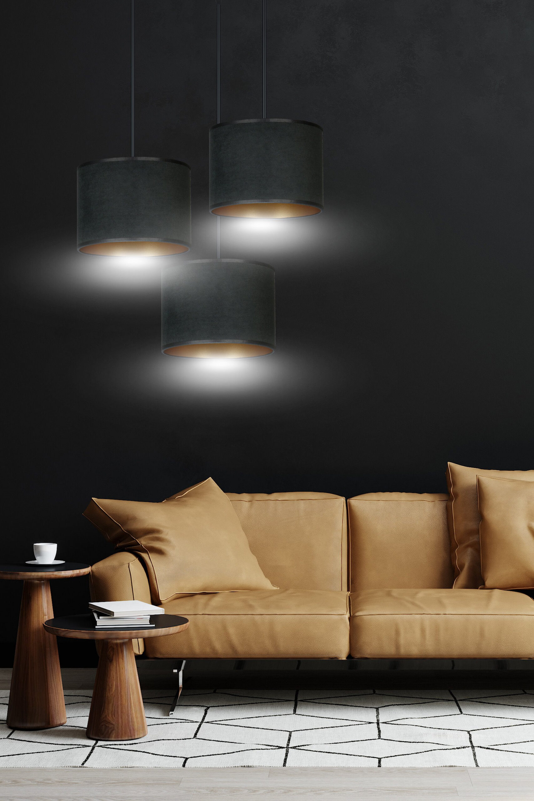 Suspension Hilde base en métal circulaire et abat-jour en velours au design contemporain par Emibig Suspension Hilde base en métal circulaire et abat-jour en velours au design contemporain par Emibig