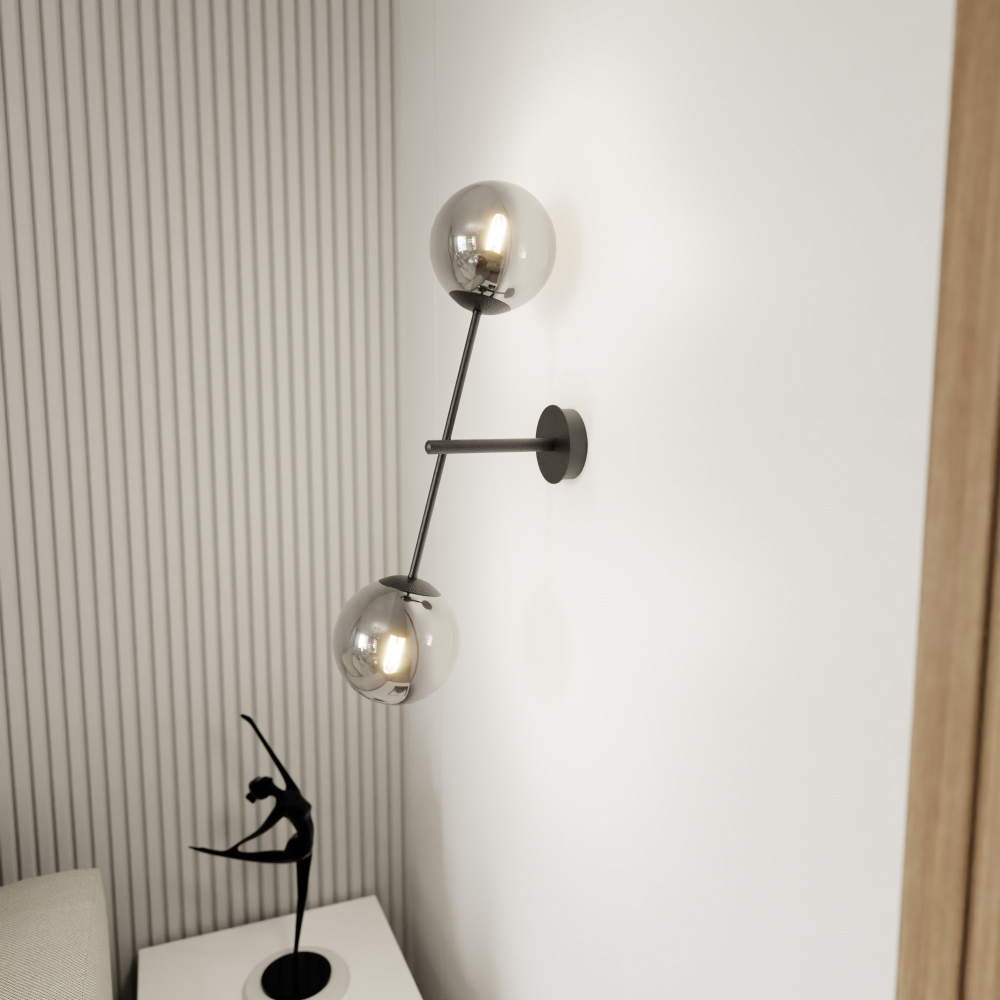 Applique murale Linear base en métal et abat-jour en boule de verre au design contemporain par Emibig Applique murale Linear base en métal et abat-jour en boule de verre au design contemporain par Emibig