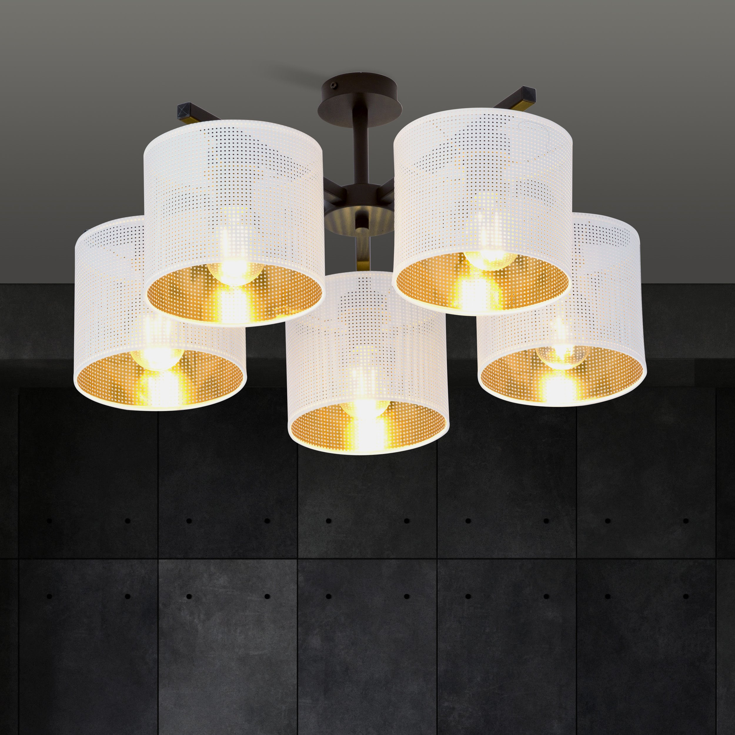 Plafonnier Jordan base en métal avec abat-jour au motif ajouré au design contemporain par Emibig Plafonnier Jordan base en métal avec abat-jour au motif ajouré au design contemporain par Emibig