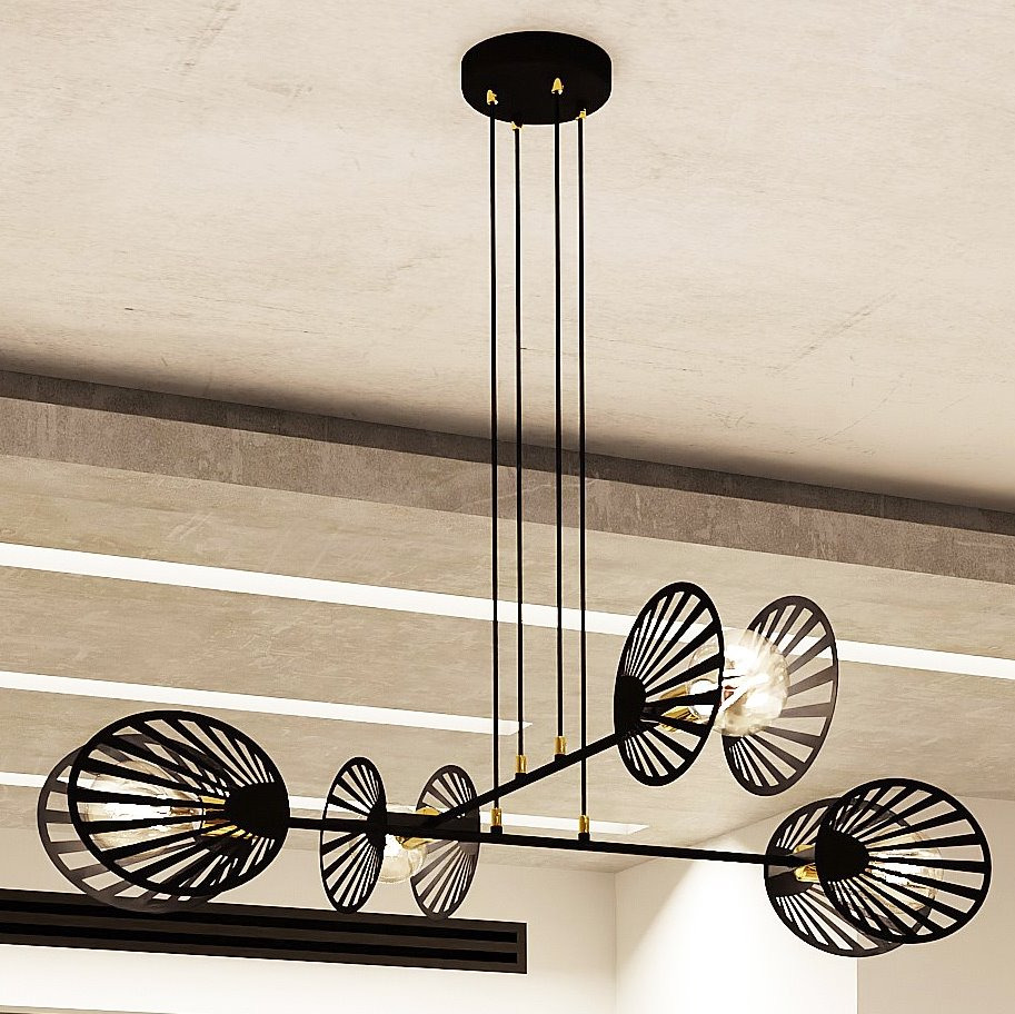 Suspension Playa base en métal noir et cache ampoule en forme de palmierau design contemporain par Emibig Suspension Playa base en métal noir et cache ampoule en forme de palmierau design contemporain par Emibig