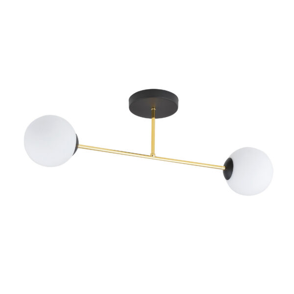 Plafonnier Magnum base en métal et bras doré avec abat-jour boule en verre au design contemporain par Emibig