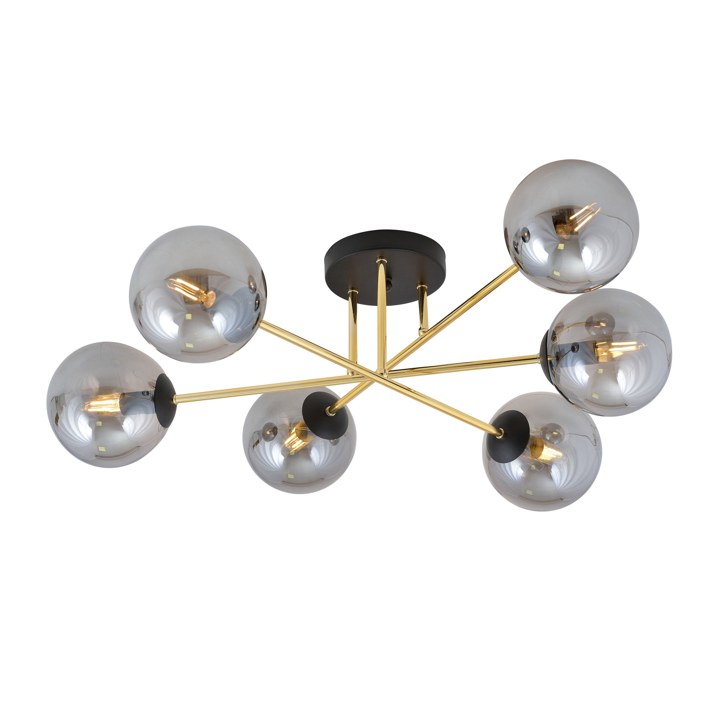 Plafonnier Magnum base en métal et bras doré avec abat-jour boule en verre au design contemporain par Emibig Plafonnier Magnum base en métal et bras doré avec abat-jour boule en verre au design contemporain par Emibig
