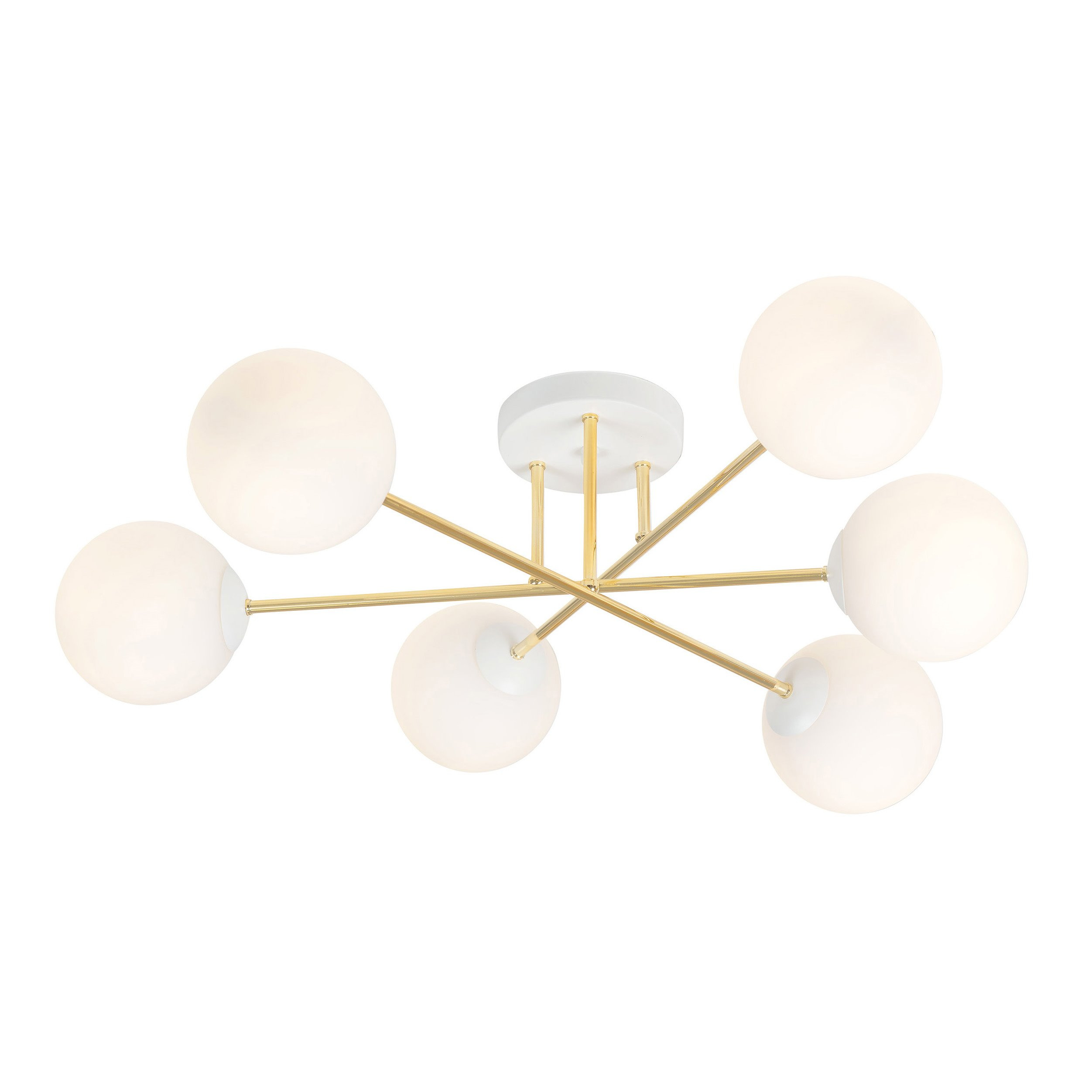 Plafonnier Magnum base en métal et bras doré avec abat-jour boule en verre au design contemporain par Emibig Plafonnier Magnum base en métal et bras doré avec abat-jour boule en verre au design contemporain par Emibig