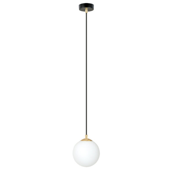 Suspension Royal base en métal et détail doré avec abat jour en boule de verre opale au design contemporain par Emibig