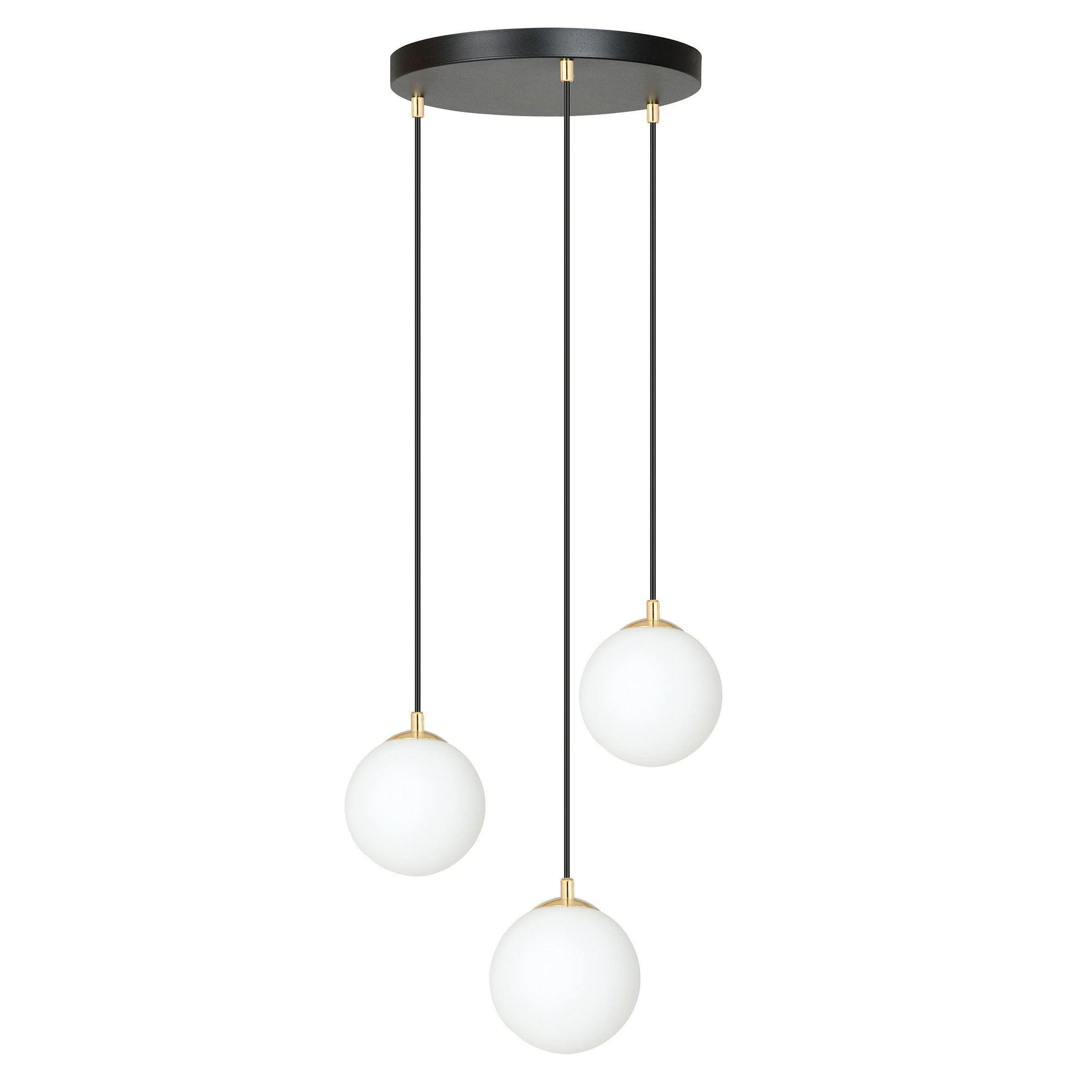 Suspension Royal base en métal et détail doré avec abat jour en boule de verre opale au design contemporain par Emibig Suspension Royal base en métal et détail doré avec abat jour en boule de verre opale au design contemporain par Emibig