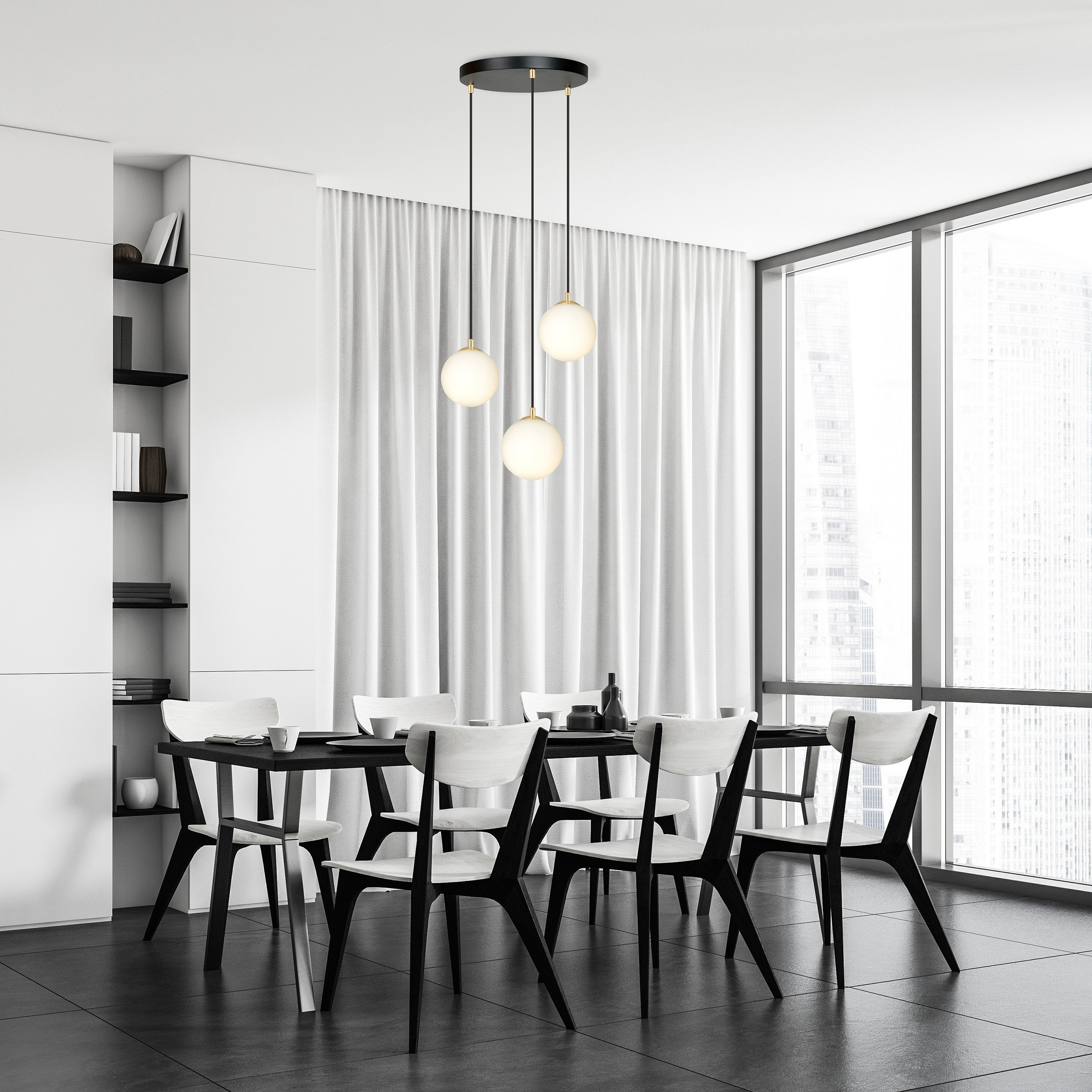 Suspension Royal base en métal et détail doré avec abat jour en boule de verre opale au design contemporain par Emibig Suspension Royal base en métal et détail doré avec abat jour en boule de verre opale au design contemporain par Emibig