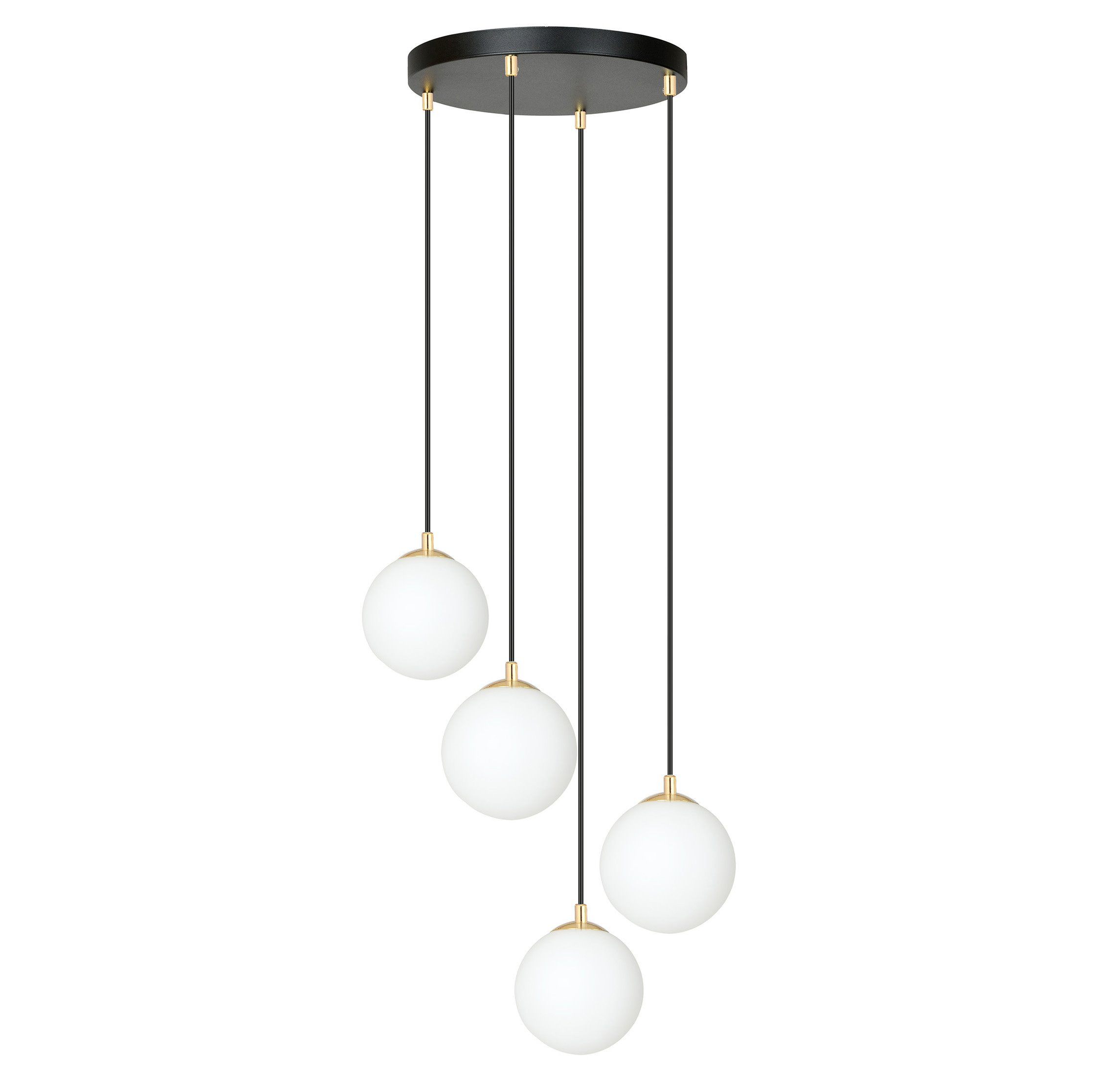 Suspension Royal base en métal et détail doré avec abat jour en boule de verre opale au design contemporain par Emibig Suspension Royal base en métal et détail doré avec abat jour en boule de verre opale au design contemporain par Emibig