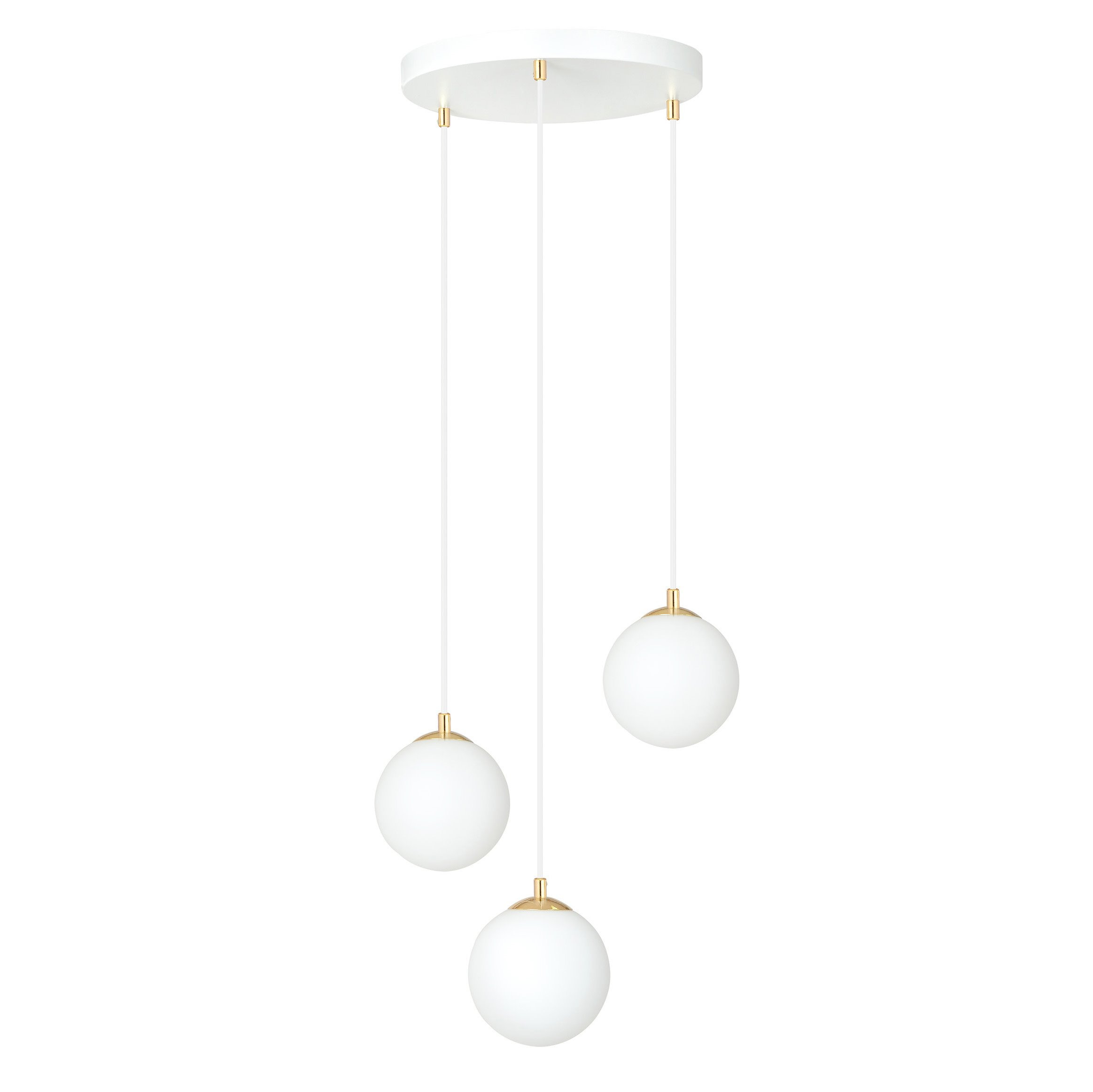 Suspension Royal base en métal et détail doré avec abat jour en boule de verre opale au design contemporain par Emibig Suspension Royal base en métal et détail doré avec abat jour en boule de verre opale au design contemporain par Emibig