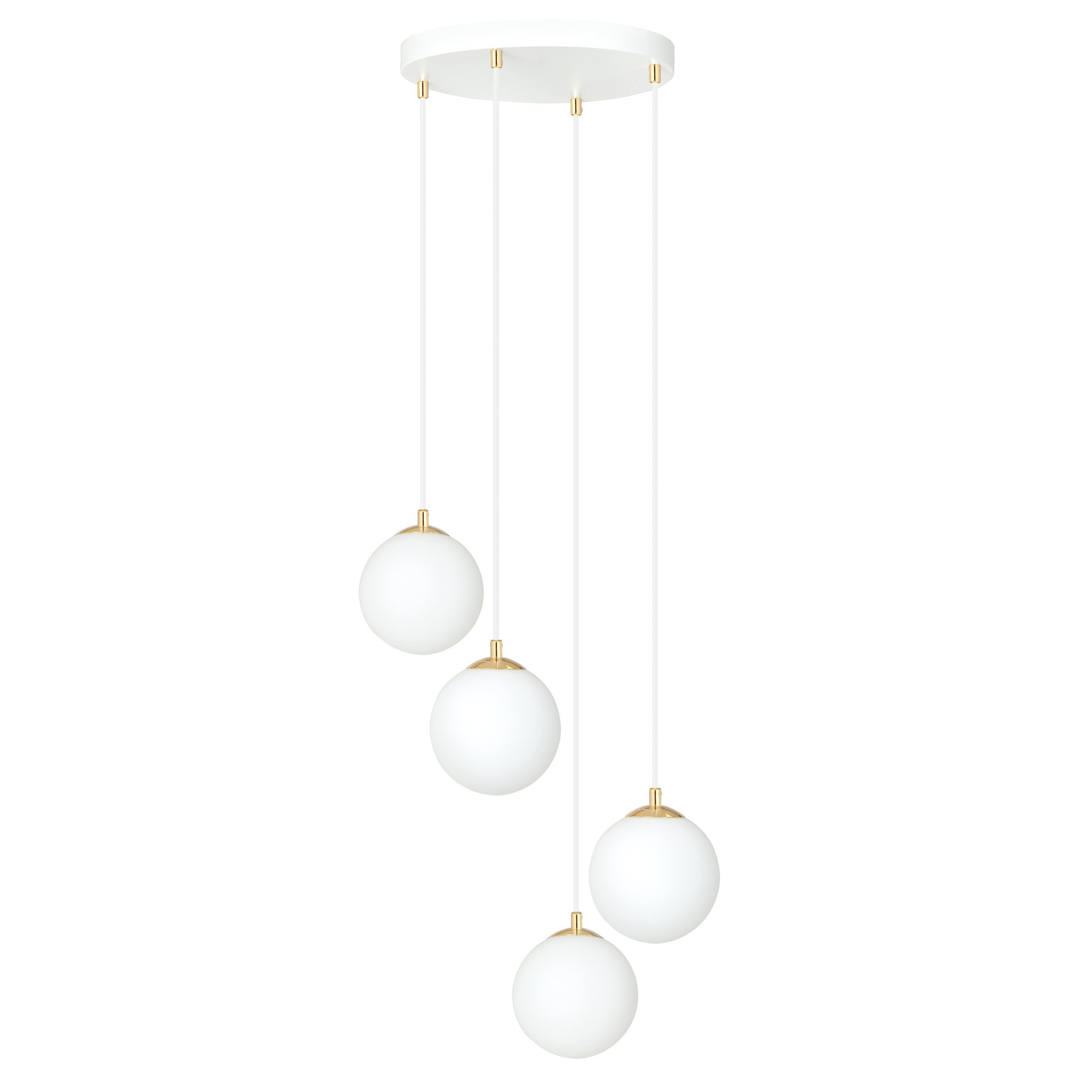 Suspension Royal base en métal et détail doré avec abat jour en boule de verre opale au design contemporain par Emibig Suspension Royal base en métal et détail doré avec abat jour en boule de verre opale au design contemporain par Emibig