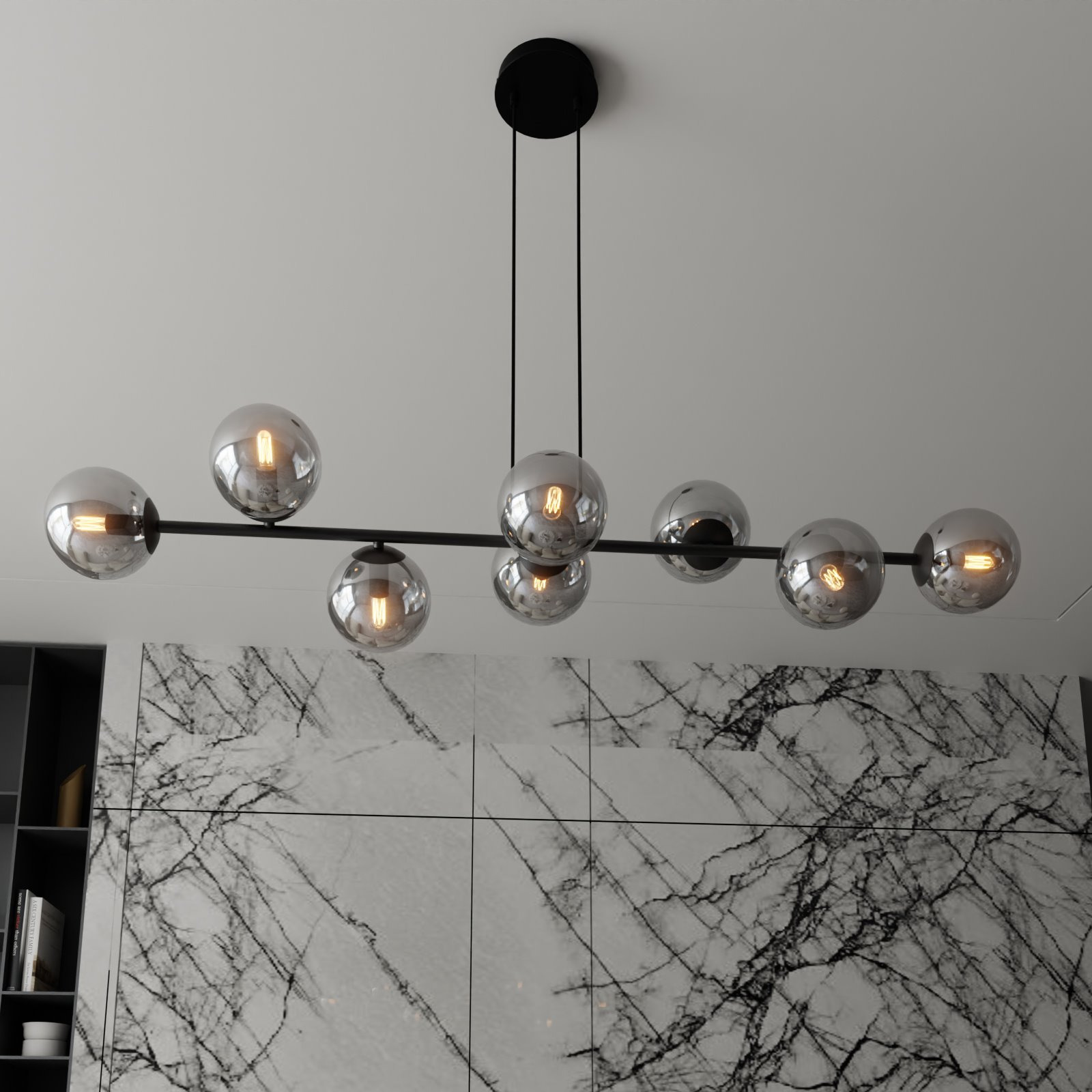 Suspension Rossi base en métal et abat-jour en boule de verre au design contemporain par Emibig Suspension Rossi base en métal et abat-jour en boule de verre au design contemporain par Emibig