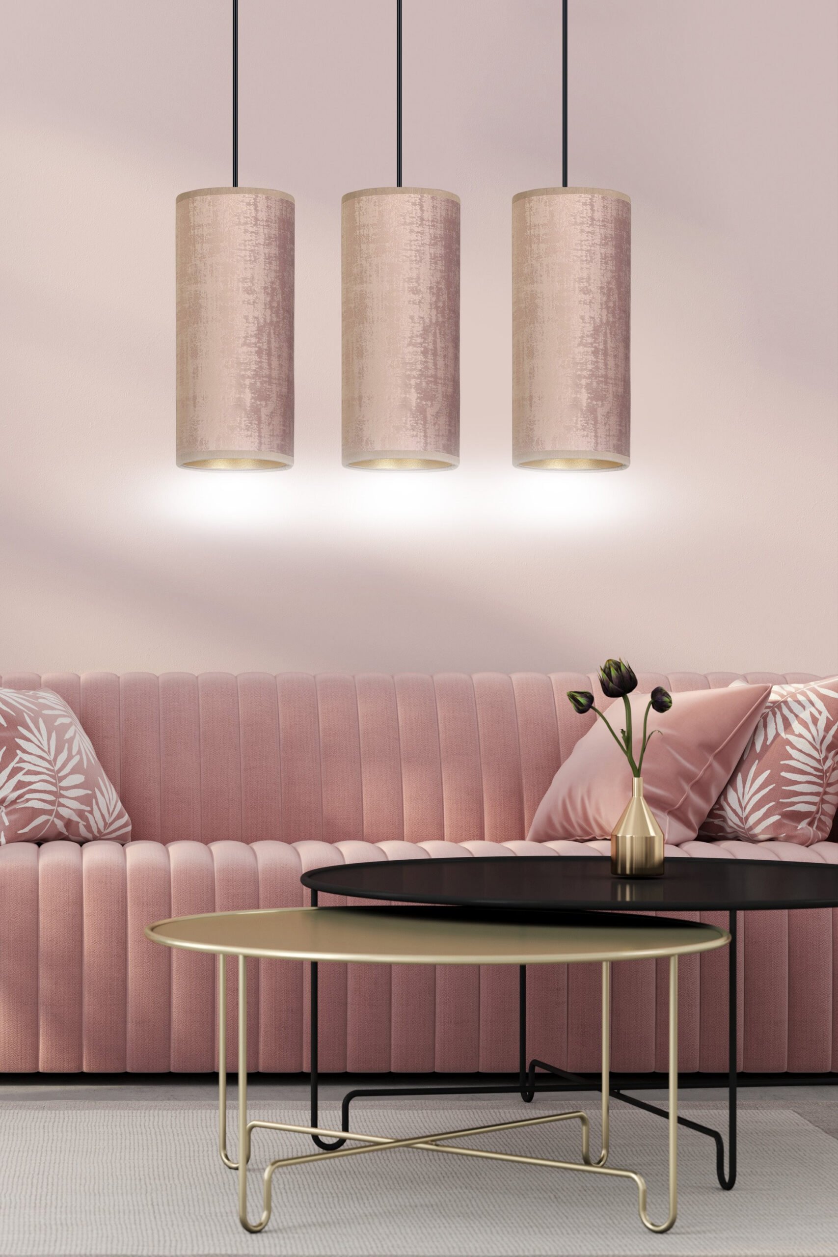 Suspension Bente base en métal linéaire avec abat-jour en velours au design contemporain par Emibig Suspension Bente base en métal linéaire avec abat-jour en velours au design contemporain par Emibig