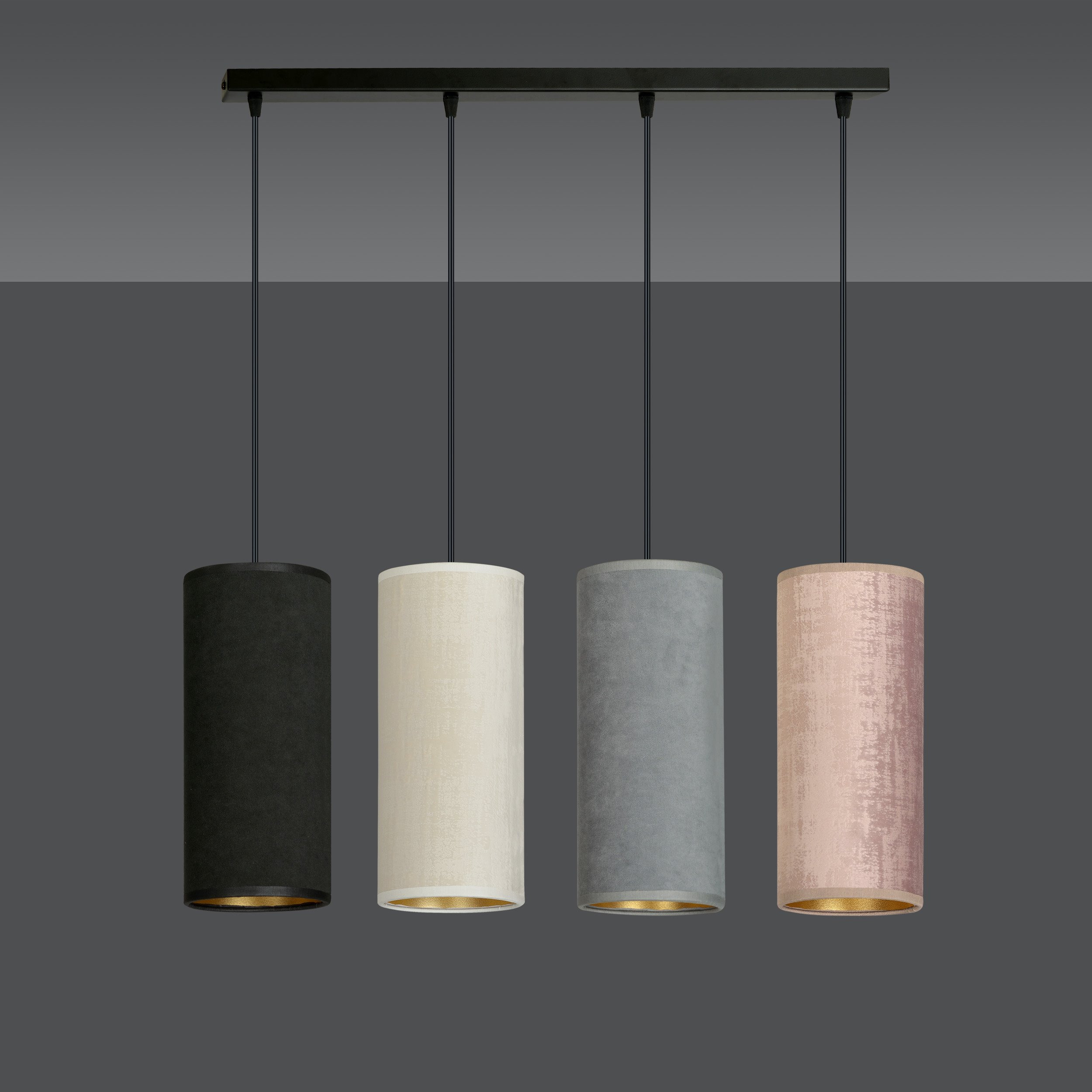 Suspension Bente base en métal linéaire avec abat-jour en velours au design contemporain par Emibig Suspension Bente base en métal linéaire avec abat-jour en velours au design contemporain par Emibig