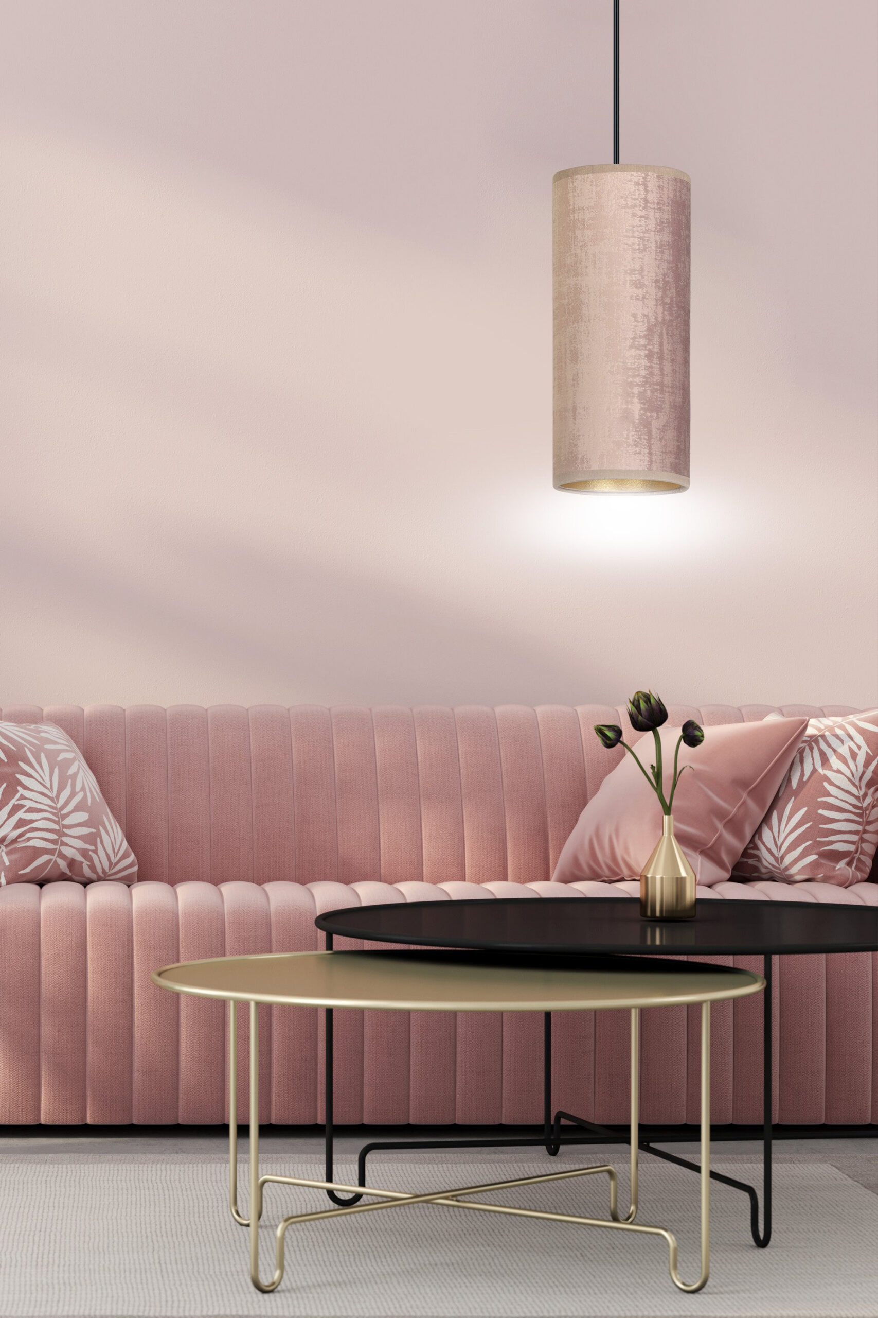 Suspension Bente base en métal circulaire avec abat-jour en velours au design contemporain par Emibig