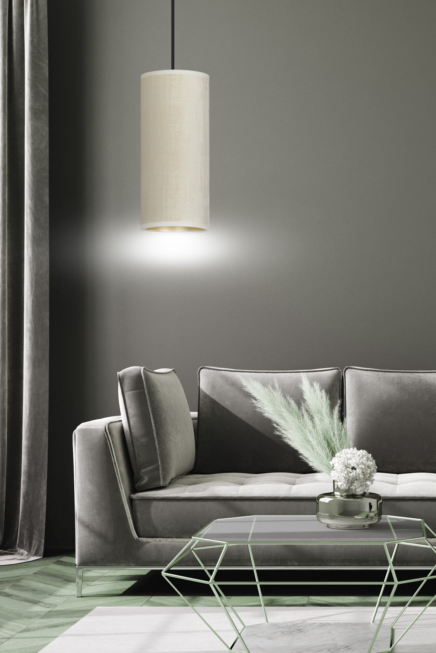 Suspension Bente base en métal circulaire avec abat-jour en velours au design contemporain par Emibig