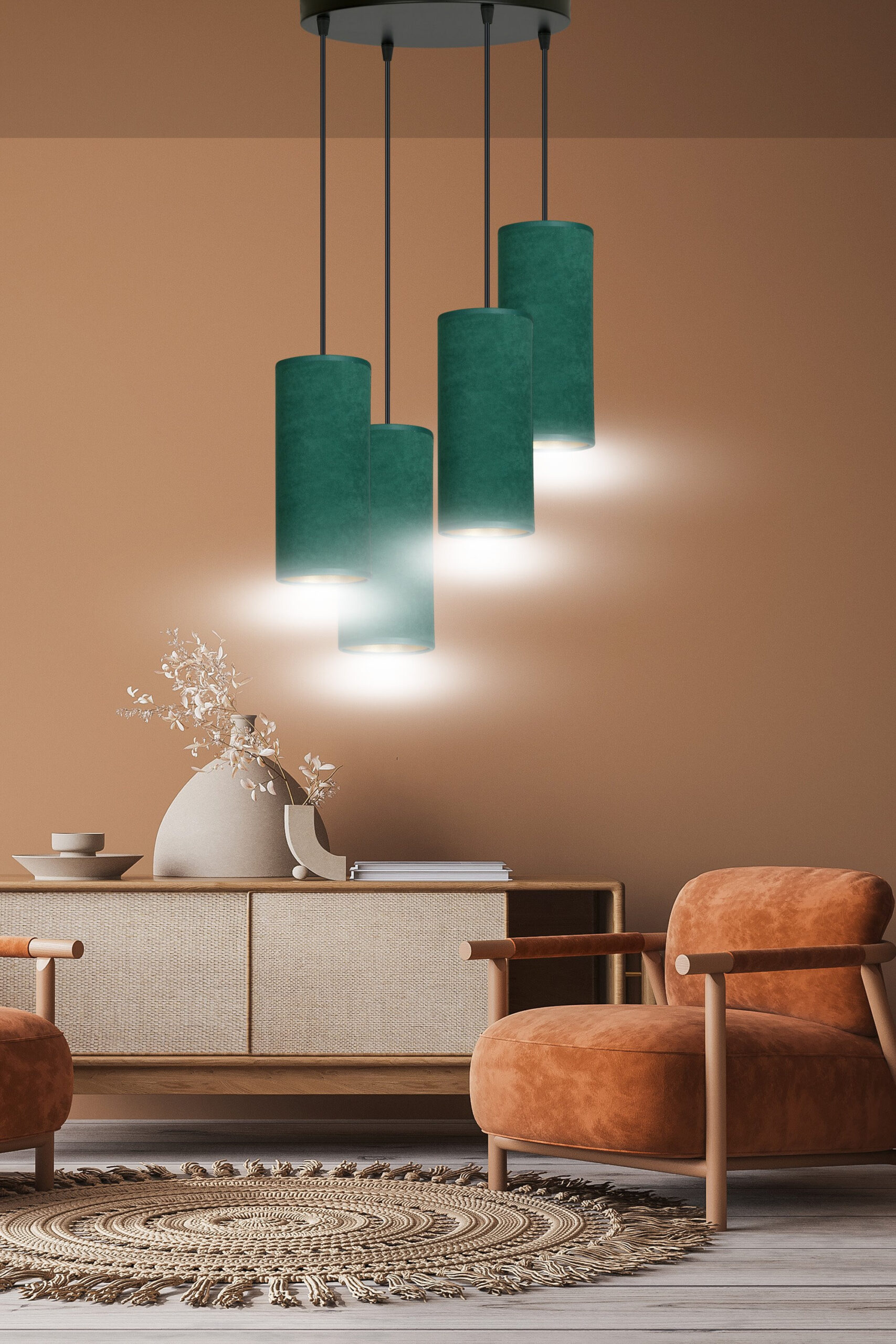 Suspension Bente base en métal circulaire avec abat-jour en velours au design contemporain par Emibig