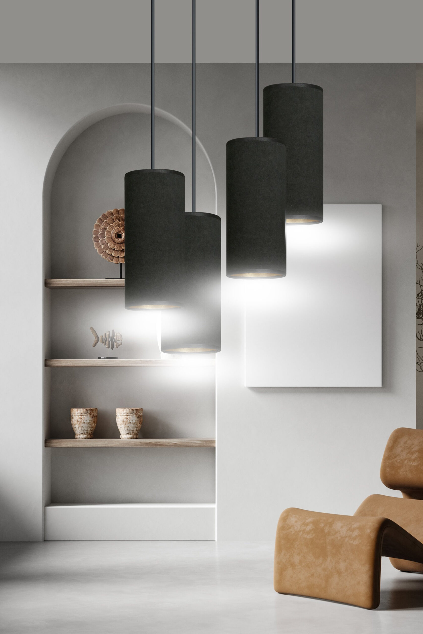 Suspension Bente base en métal circulaire avec abat-jour en velours au design contemporain par Emibig