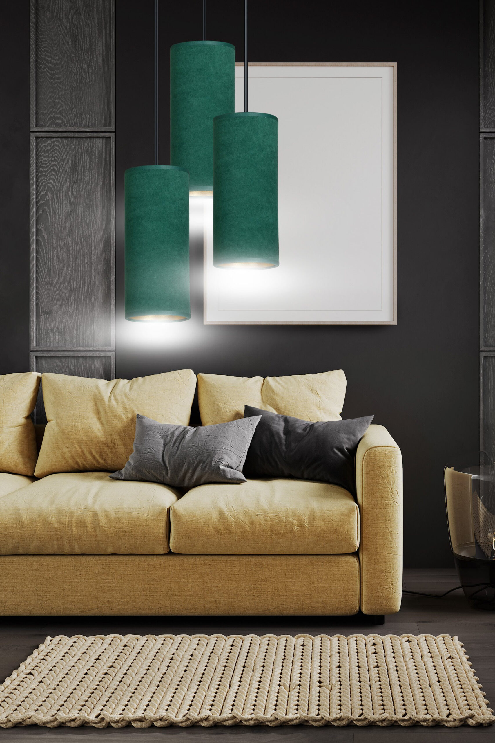 Suspension Bente base en métal circulaire avec abat-jour en velours au design contemporain par Emibig