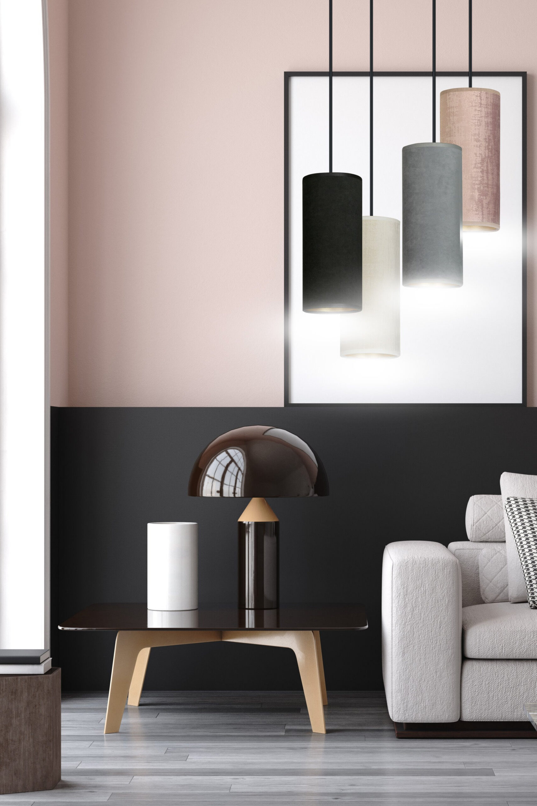Suspension Bente base en métal circulaire avec abat-jour en velours au design contemporain par Emibig
