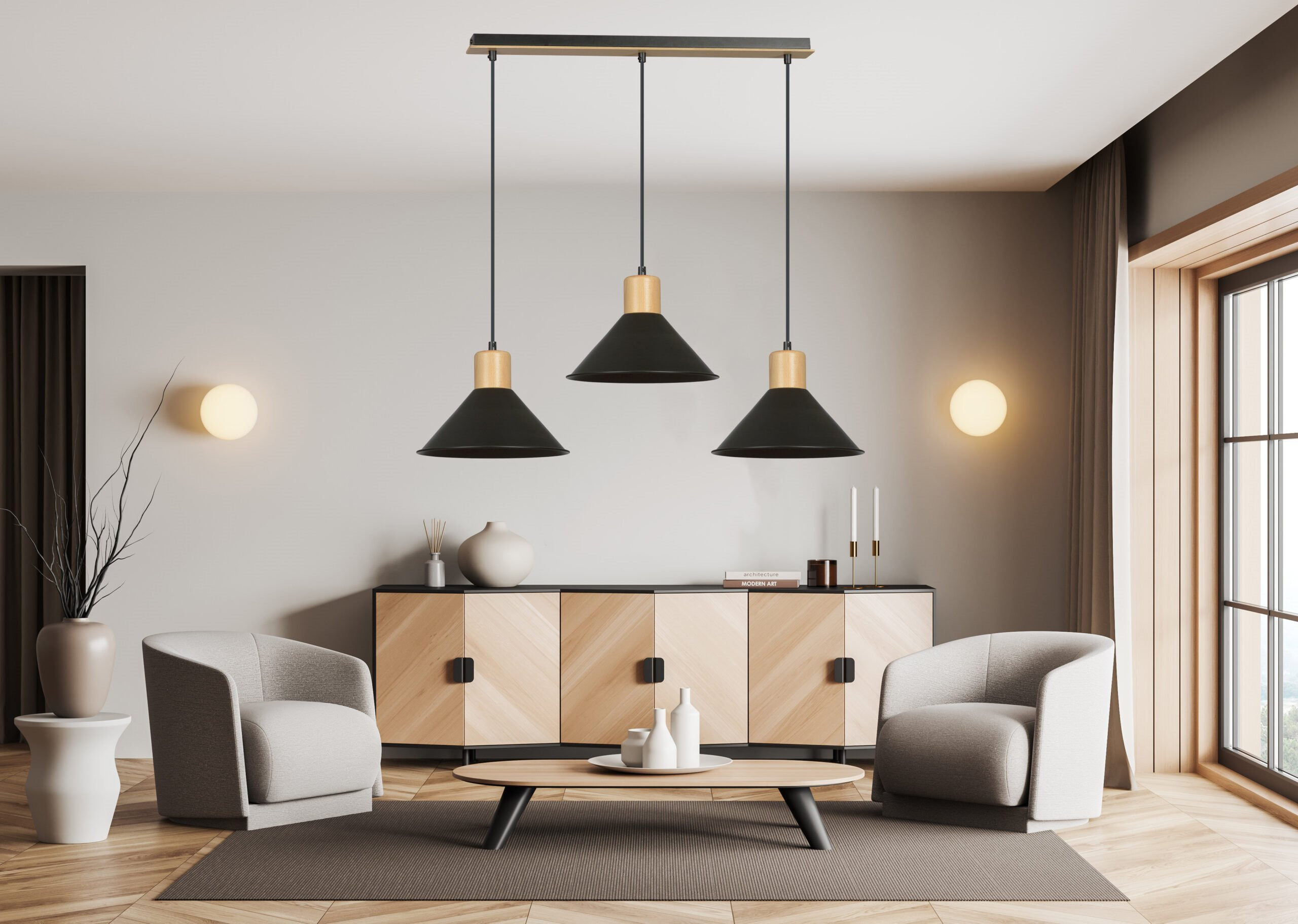 Suspension Rowen base en métal et bois au design contemporain par Emibig Suspension Rowen base en métal et bois au design contemporain par Emibig