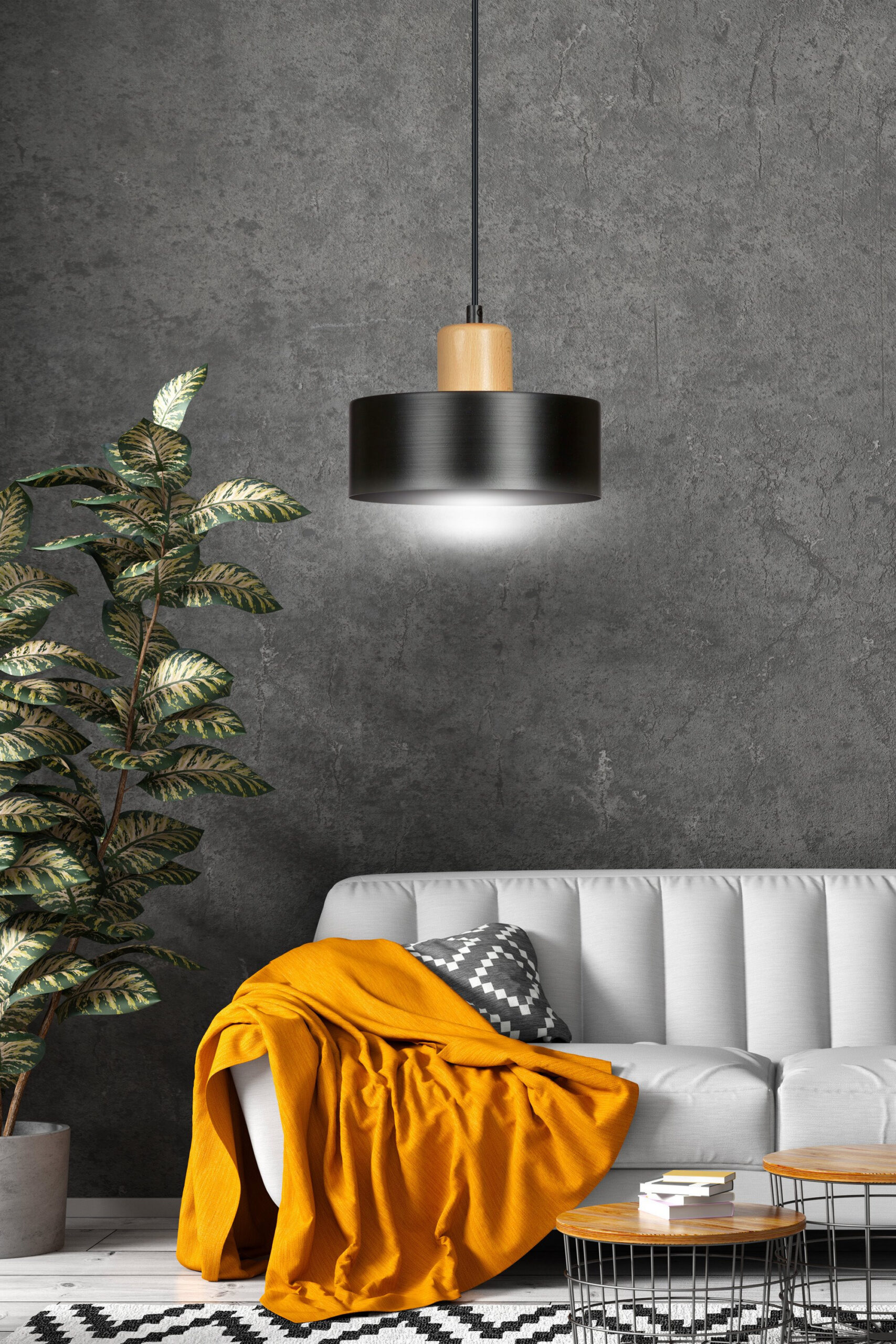 Suspension Torin base en métal et bois avec abat-jour en forme de palet au design contemporain par Emibig Suspension Torin base en métal et bois avec abat-jour en forme de palet au design contemporain par Emibig