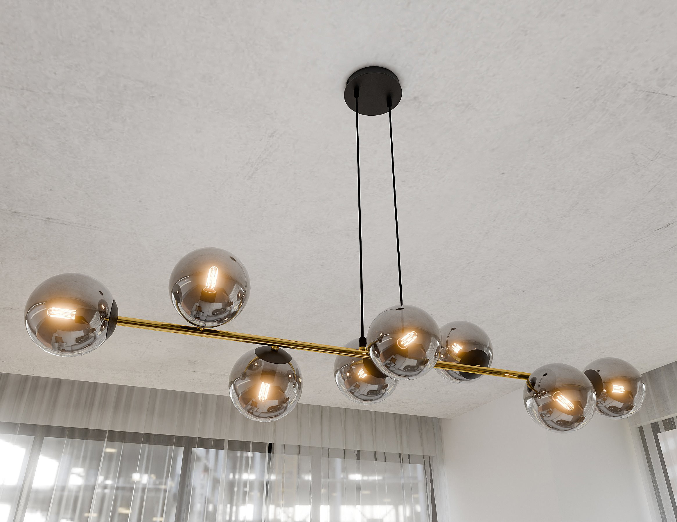 Suspension Gravity base en métal avec bras doré et abat-jour en boule de verre au design contemporain par Emibig Suspension Gravity base en métal avec bras doré et abat-jour en boule de verre au design contemporain par Emibig