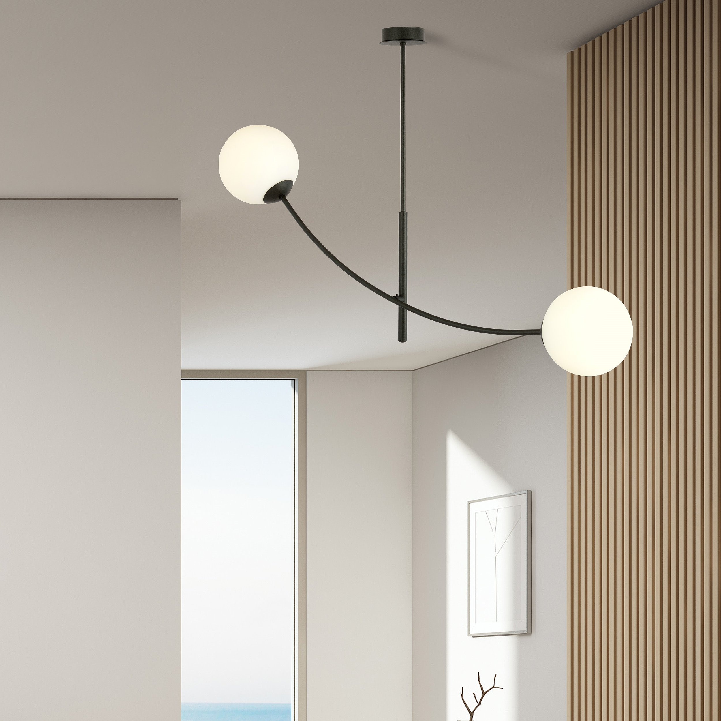 Suspension Hunter base en métal avec abat-jour en boule de verre au design contemporain par Emibig Suspension Hunter base en métal avec abat-jour en boule de verre au design contemporain par Emibig