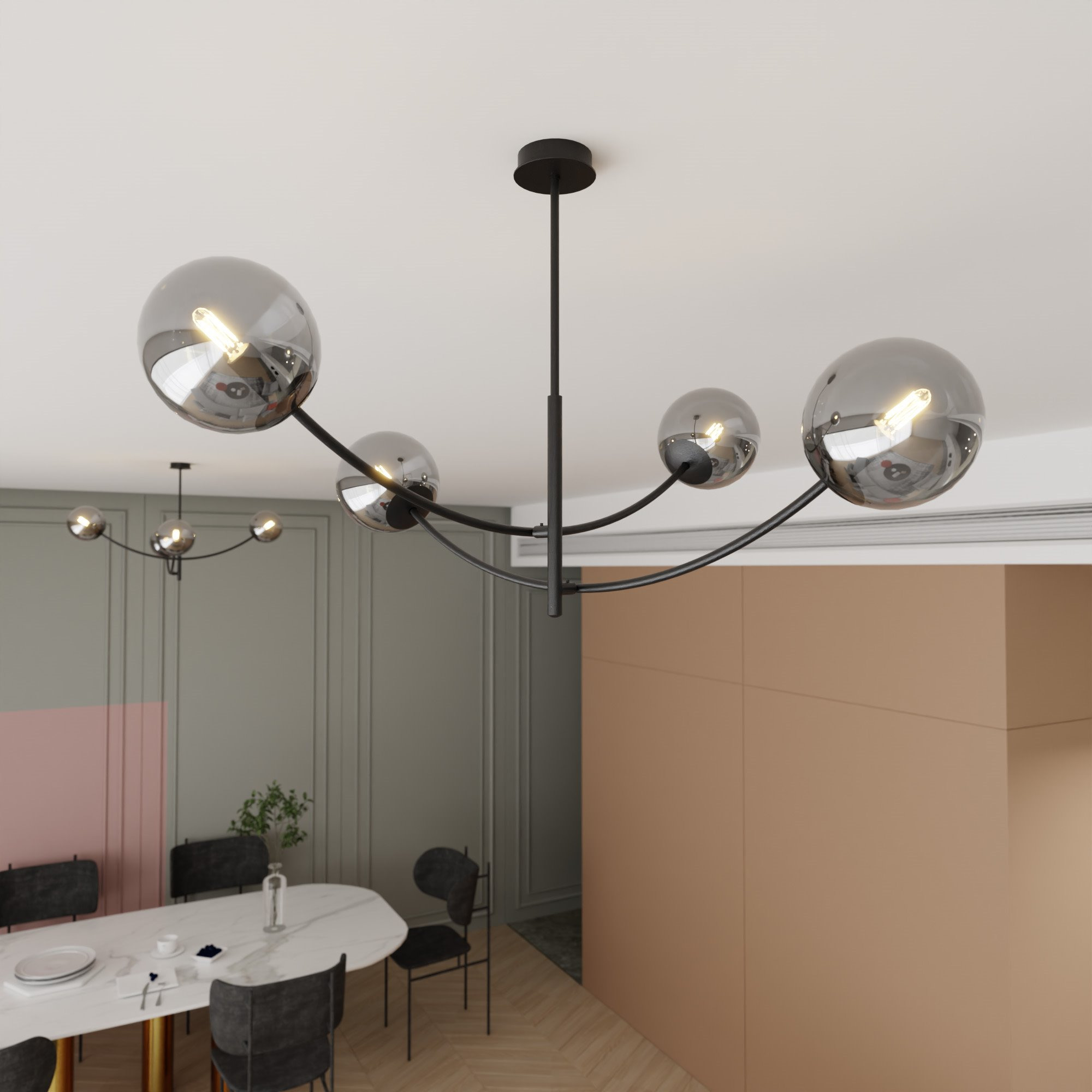 Suspension Hunter base en métal avec abat-jour en boule de verre au design contemporain par Emibig Suspension Hunter base en métal avec abat-jour en boule de verre au design contemporain par Emibig