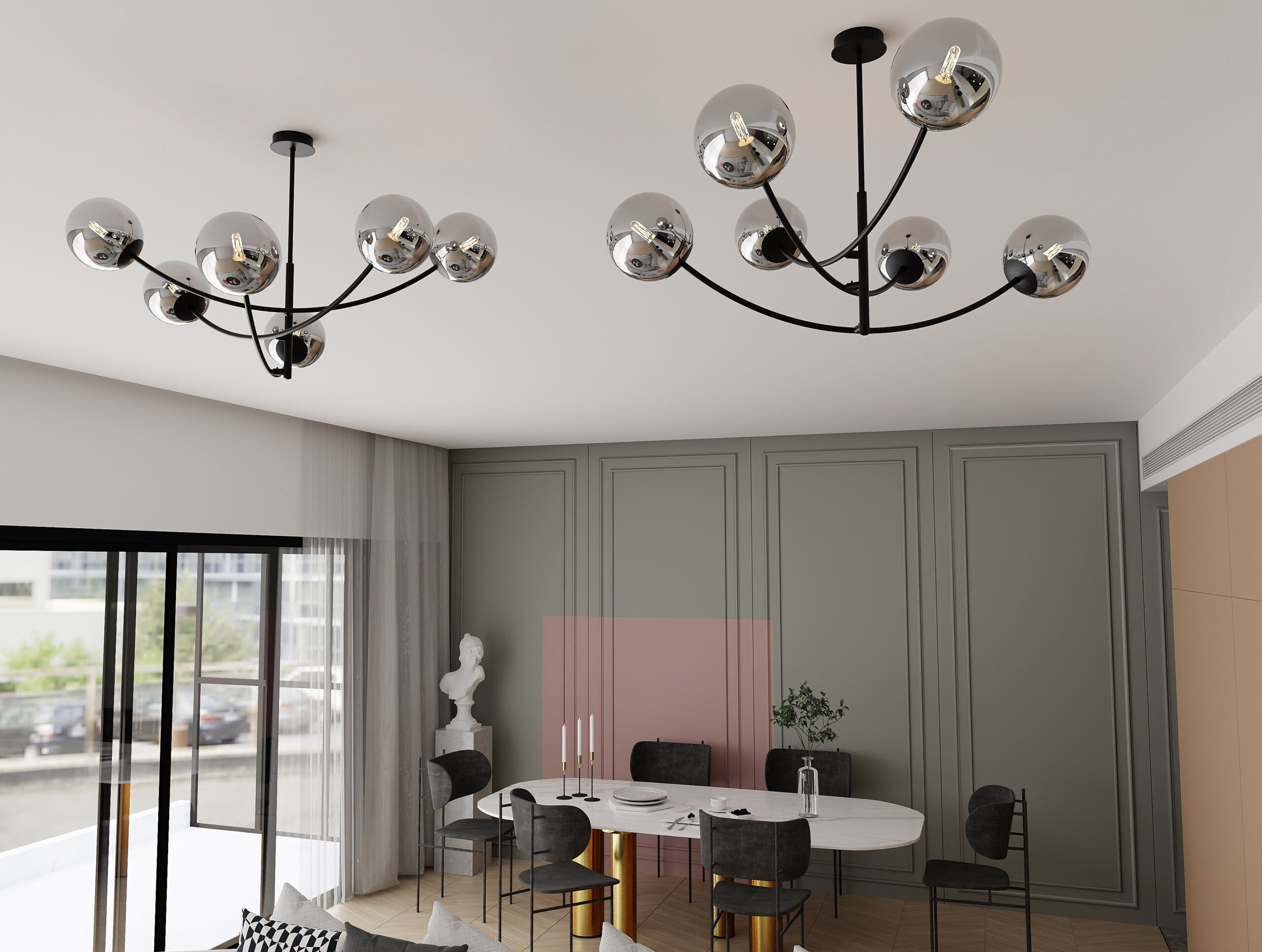 Suspension Hunter base en métal avec abat-jour en boule de verre au design contemporain par Emibig Suspension Hunter base en métal avec abat-jour en boule de verre au design contemporain par Emibig