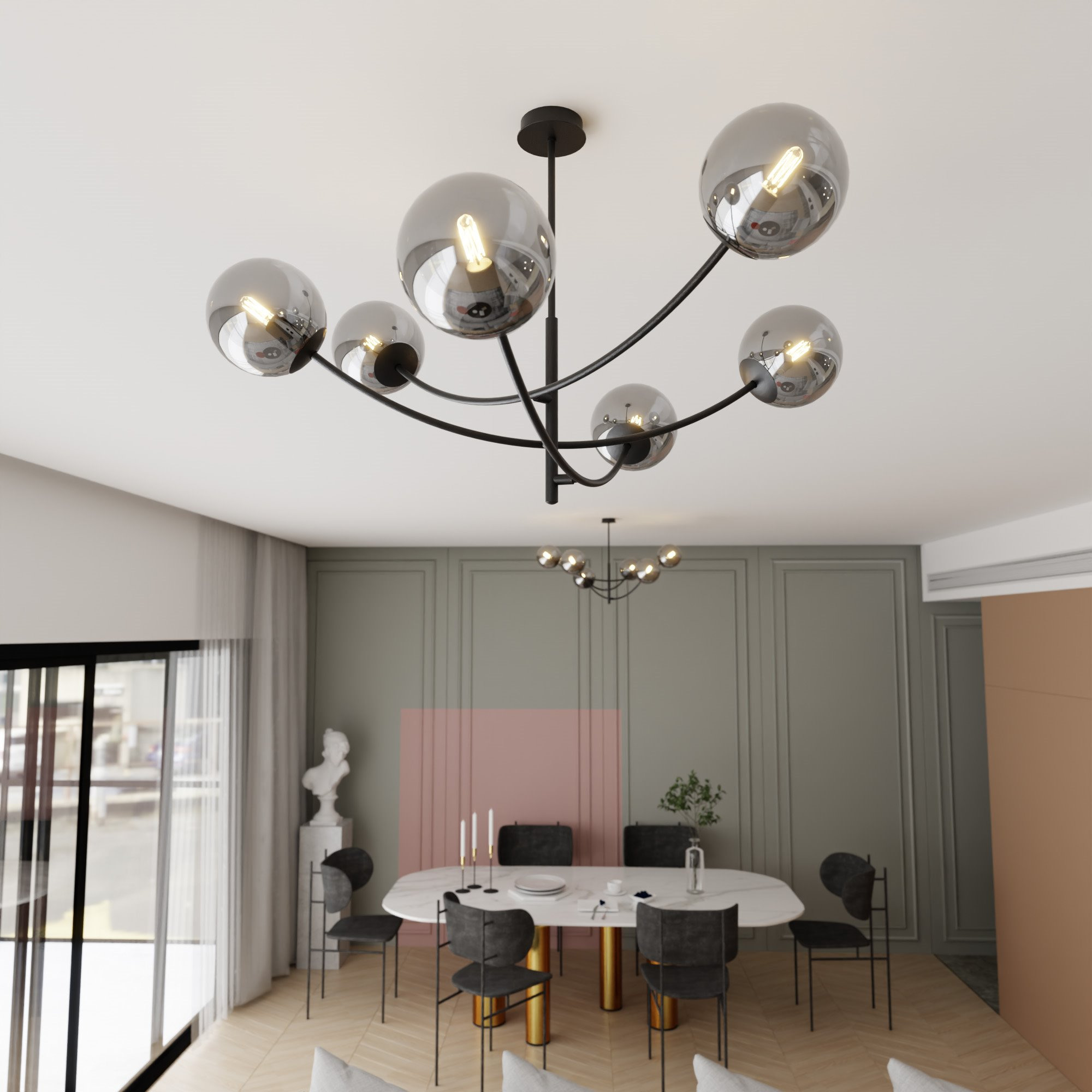Suspension Hunter base en métal avec abat-jour en boule de verre au design contemporain par Emibig Suspension Hunter base en métal avec abat-jour en boule de verre au design contemporain par Emibig