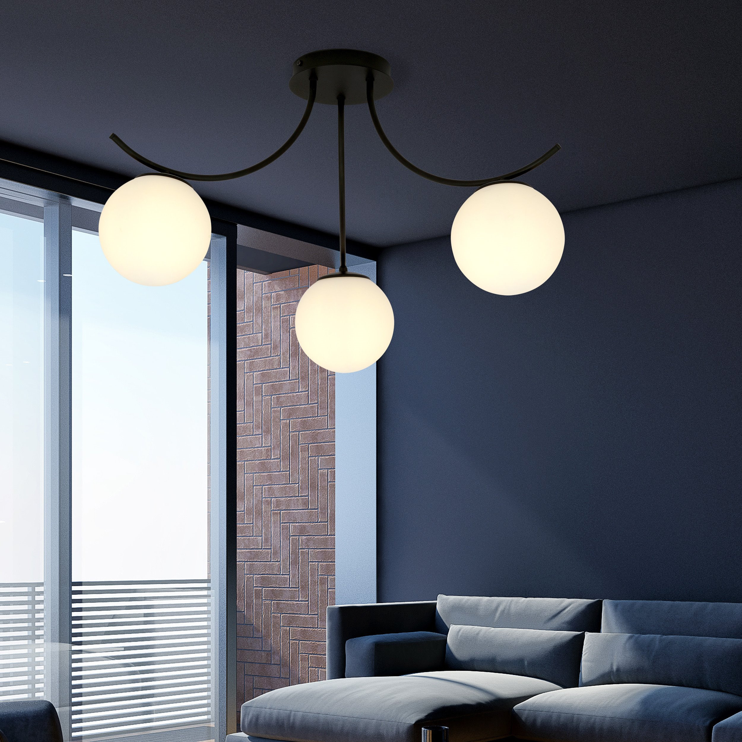 Plafonnier Boston base en métal avec abat-jour en verre au design contemporain par Emibig Plafonnier Boston base en métal avec abat-jour en verre au design contemporain par Emibig