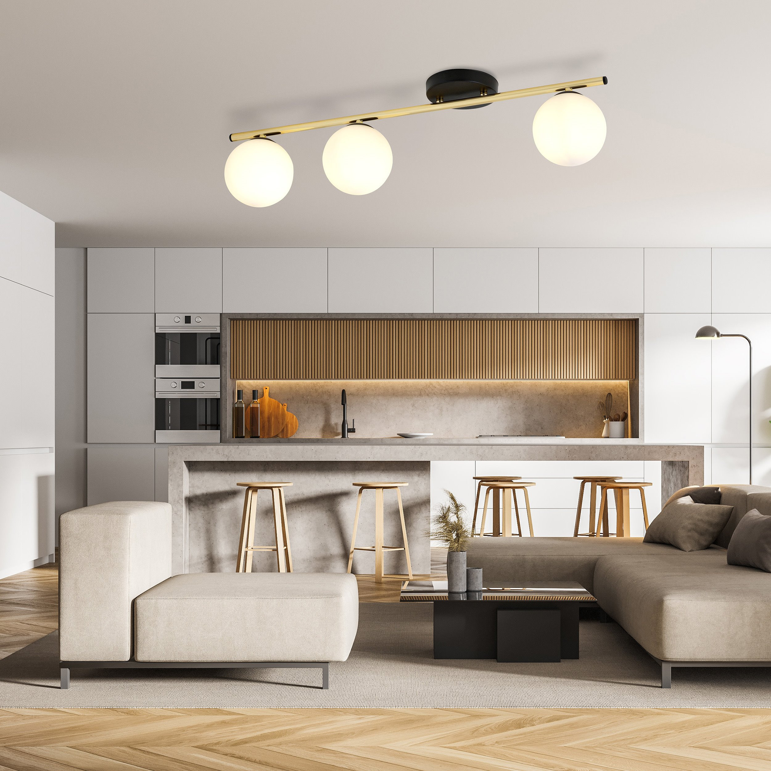 Plafonnier Monza base en métal avec barre linéaire doré au design contemporain par Emibig Plafonnier Monza base en métal avec barre linéaire doré au design contemporain par Emibig