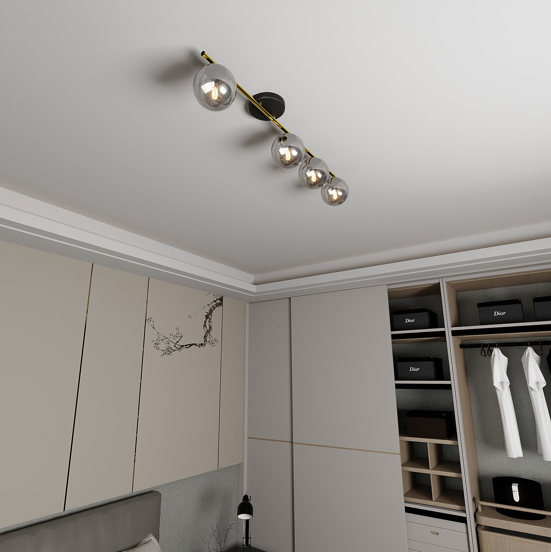 Plafonnier Monza base en métal avec barre linéaire doré au design contemporain par Emibig Plafonnier Monza base en métal avec barre linéaire doré au design contemporain par Emibig