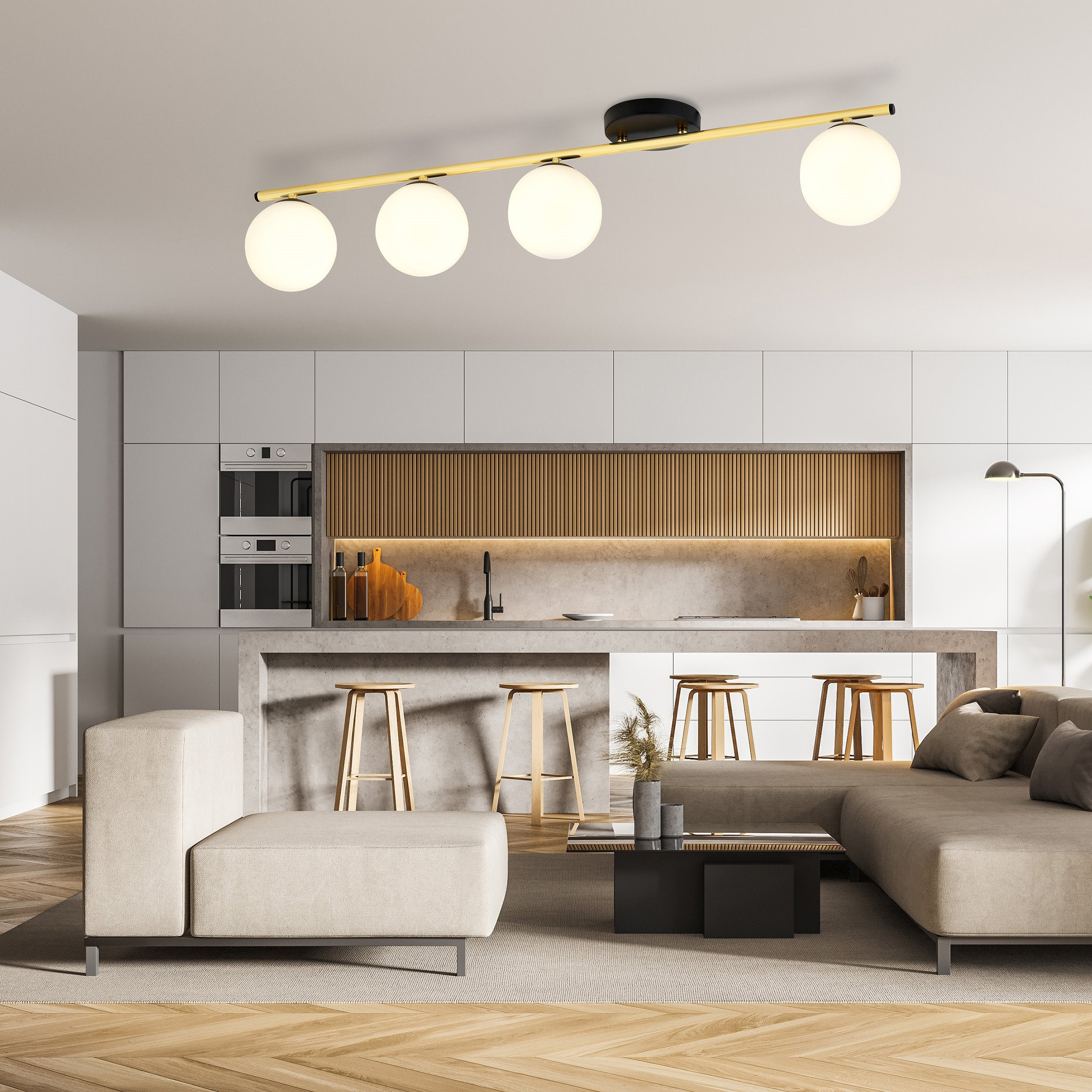 Plafonnier Monza base en métal avec barre linéaire doré au design contemporain par Emibig Plafonnier Monza base en métal avec barre linéaire doré au design contemporain par Emibig