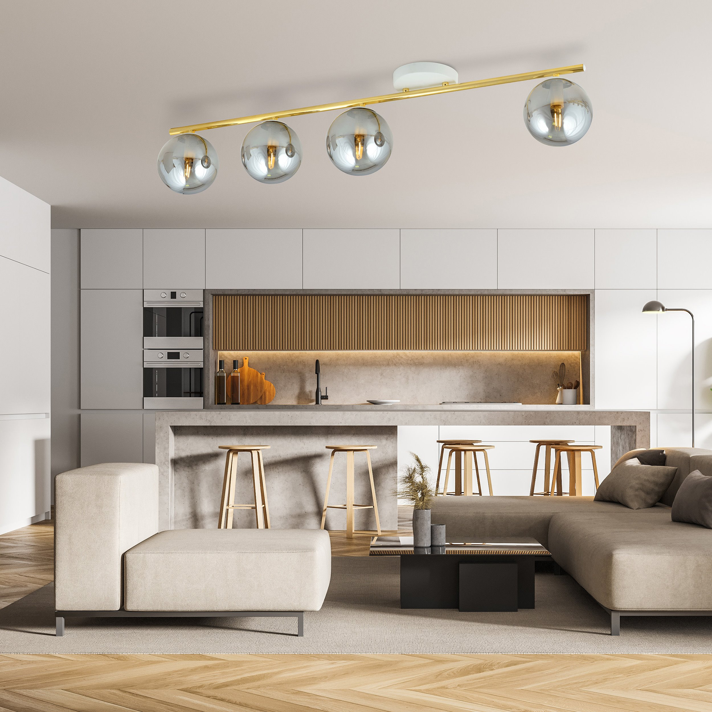 Plafonnier Monza base en métal avec barre linéaire doré au design contemporain par Emibig Plafonnier Monza base en métal avec barre linéaire doré au design contemporain par Emibig