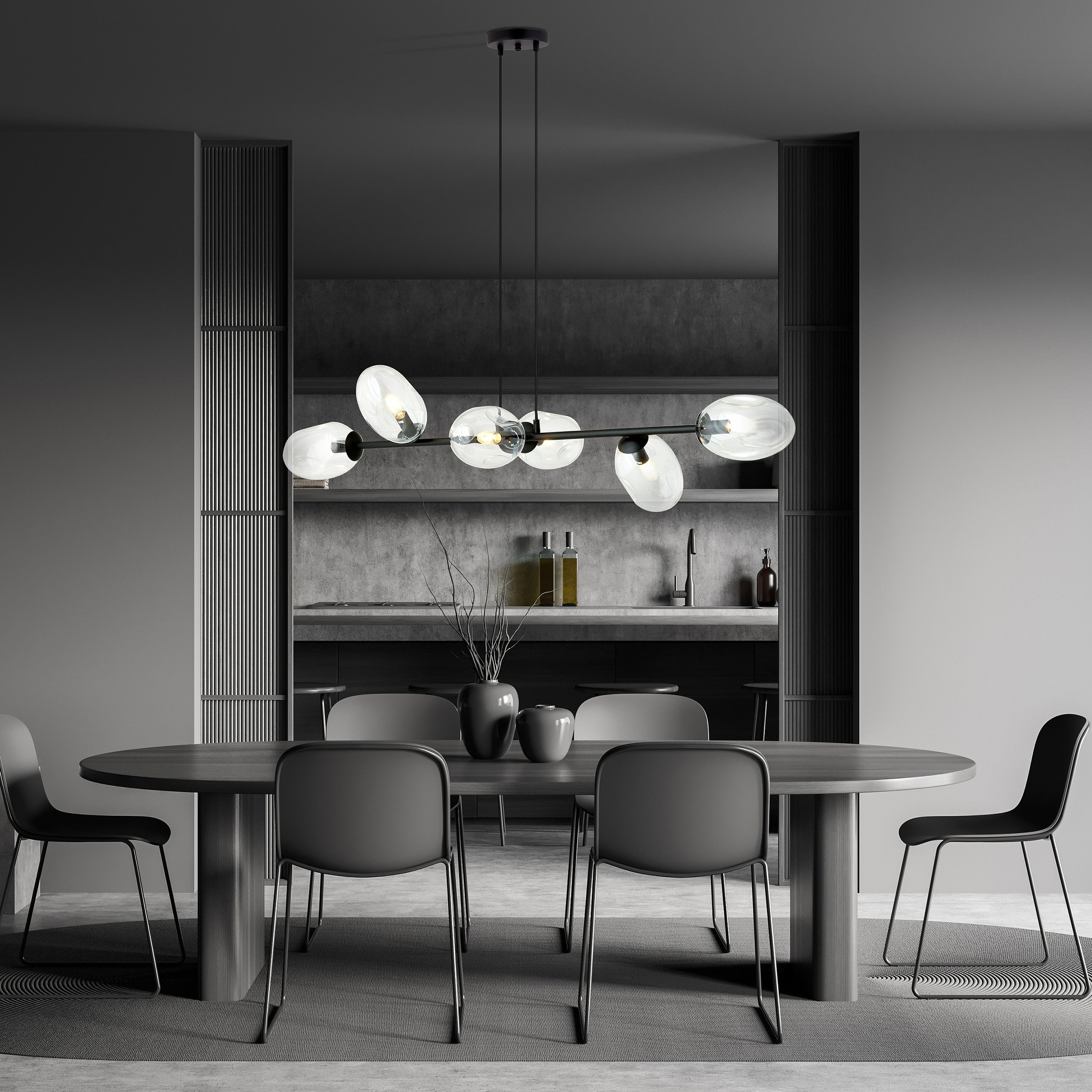 Suspension Pandora base en métal avec abat-jour ovale en verre au design contemporain par Emibig Suspension Pandora base en métal avec abat-jour ovale en verre au design contemporain par Emibig
